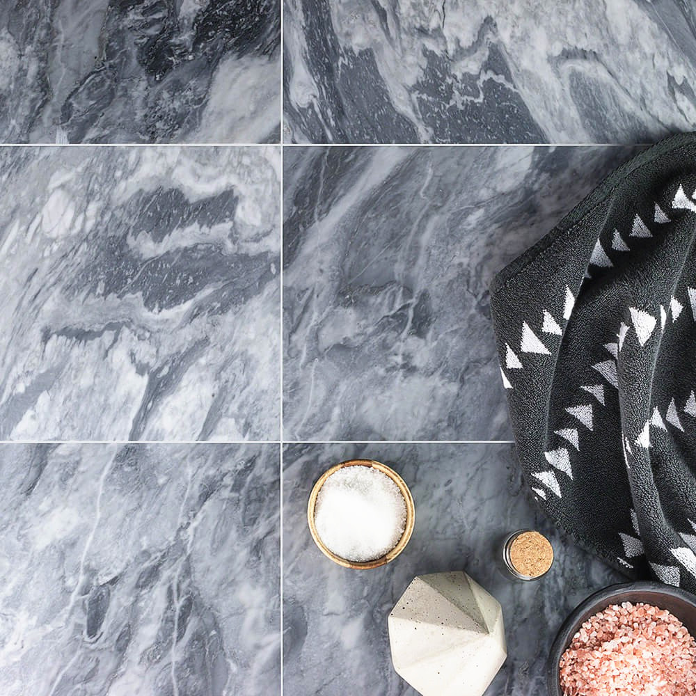 K44H Bardiglio Gray Dark Grey Marble 12 x 12 Tile Honed