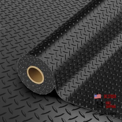 Black 8×20 FT Garage Floor Mat – Thickened PVC Diamond Plate 2.8mm Thickened