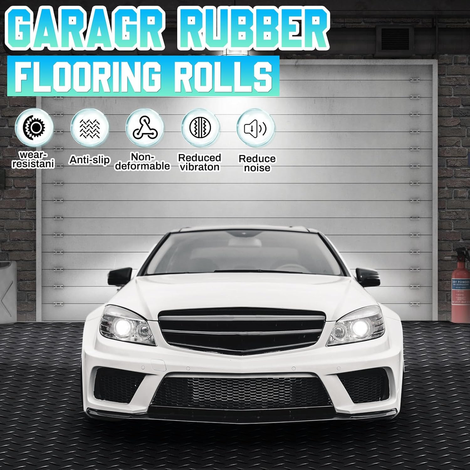 16 in X 32.8 Ft Rubber Flooring Rolls Mats, Heavy Duty Diamond Plate Garage Floo