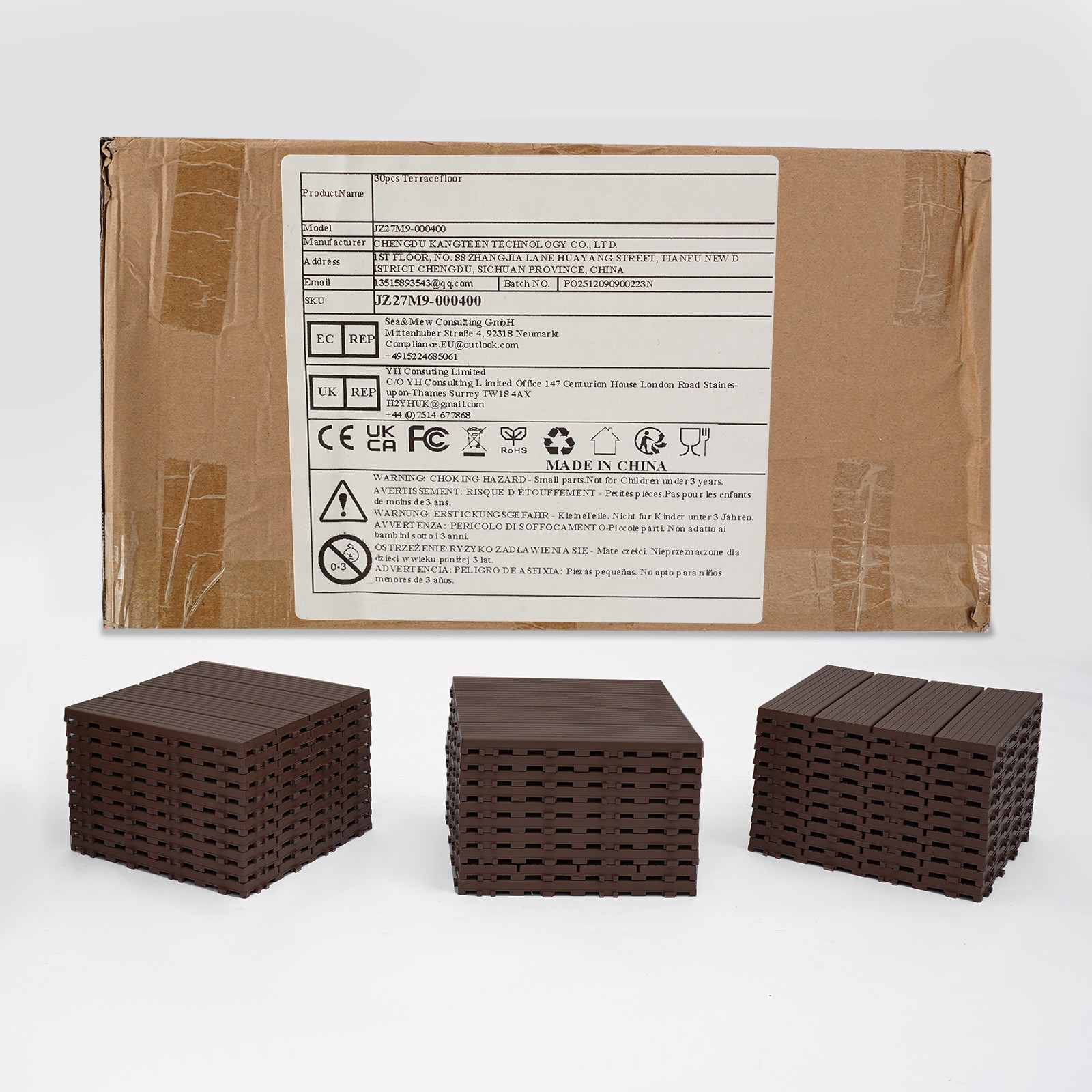30pcs Deck Patio Tile Interlocking Plastic Flooring Pavers 11.81*11.81*0.79in