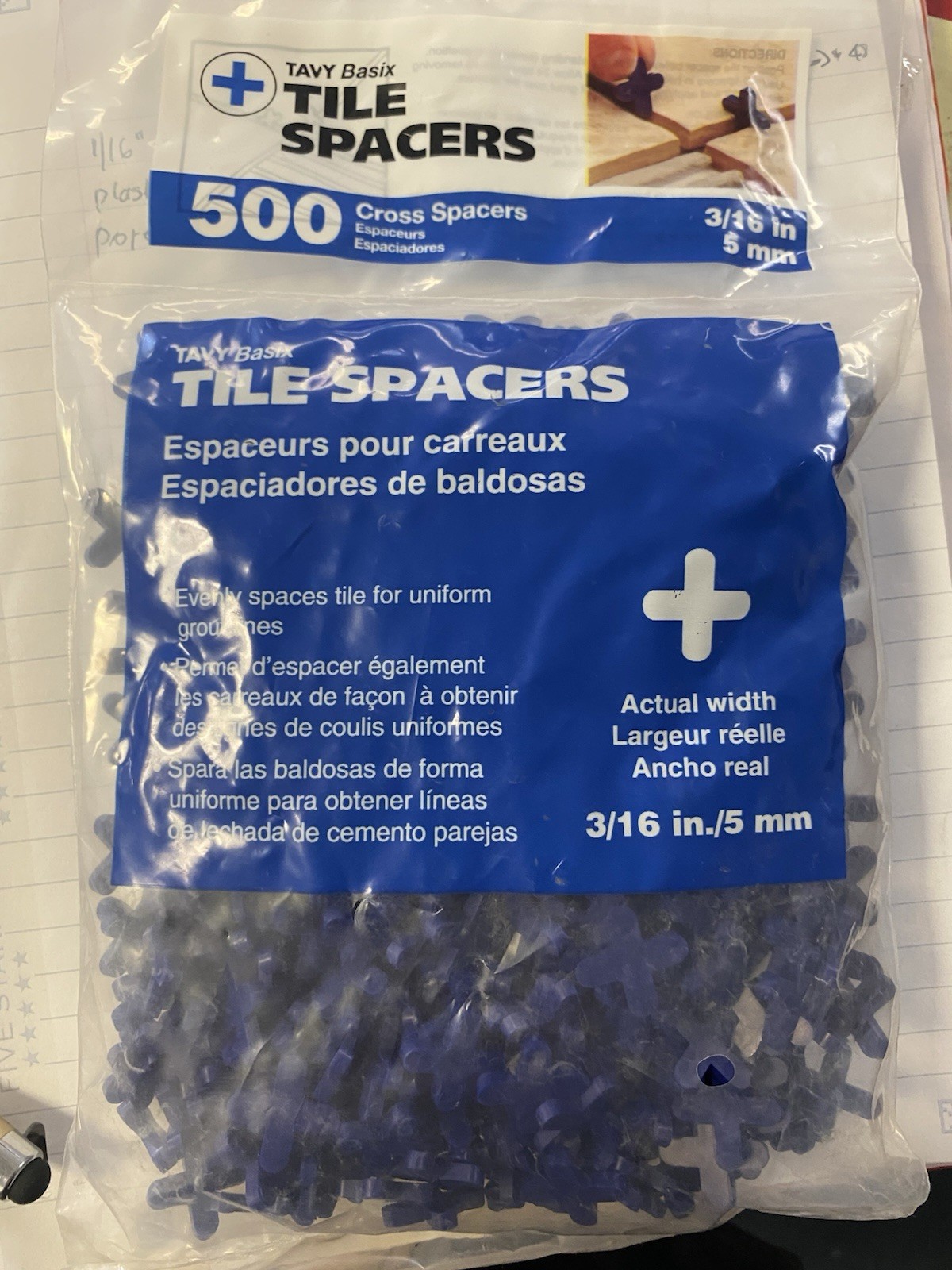 TAVY Basix 500-Pack 3/16″/ 5mm Blue Cross Plastic Tile Spacer 4 bags @ 500 each