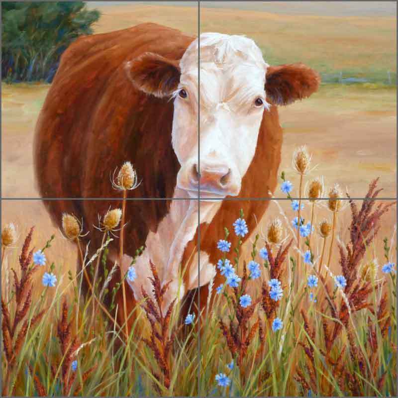 Ceramic Tile Mural Backsplash Elliott Cow Wild Flowers Country Art CCI-LE208