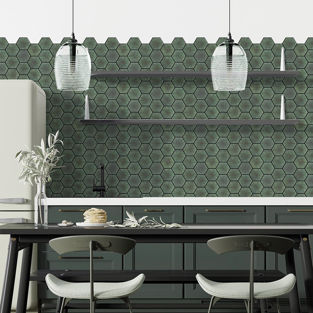 Mosaicowall Sage Green Peel and Stick Wall Tile Kitchen Backsplash Tiles