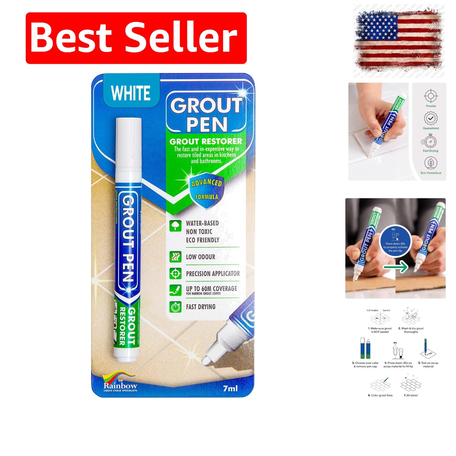Grout Pen White Tile Grout Paint Marker Restorer – Narrow 5mm Tip 7mL | Water…
