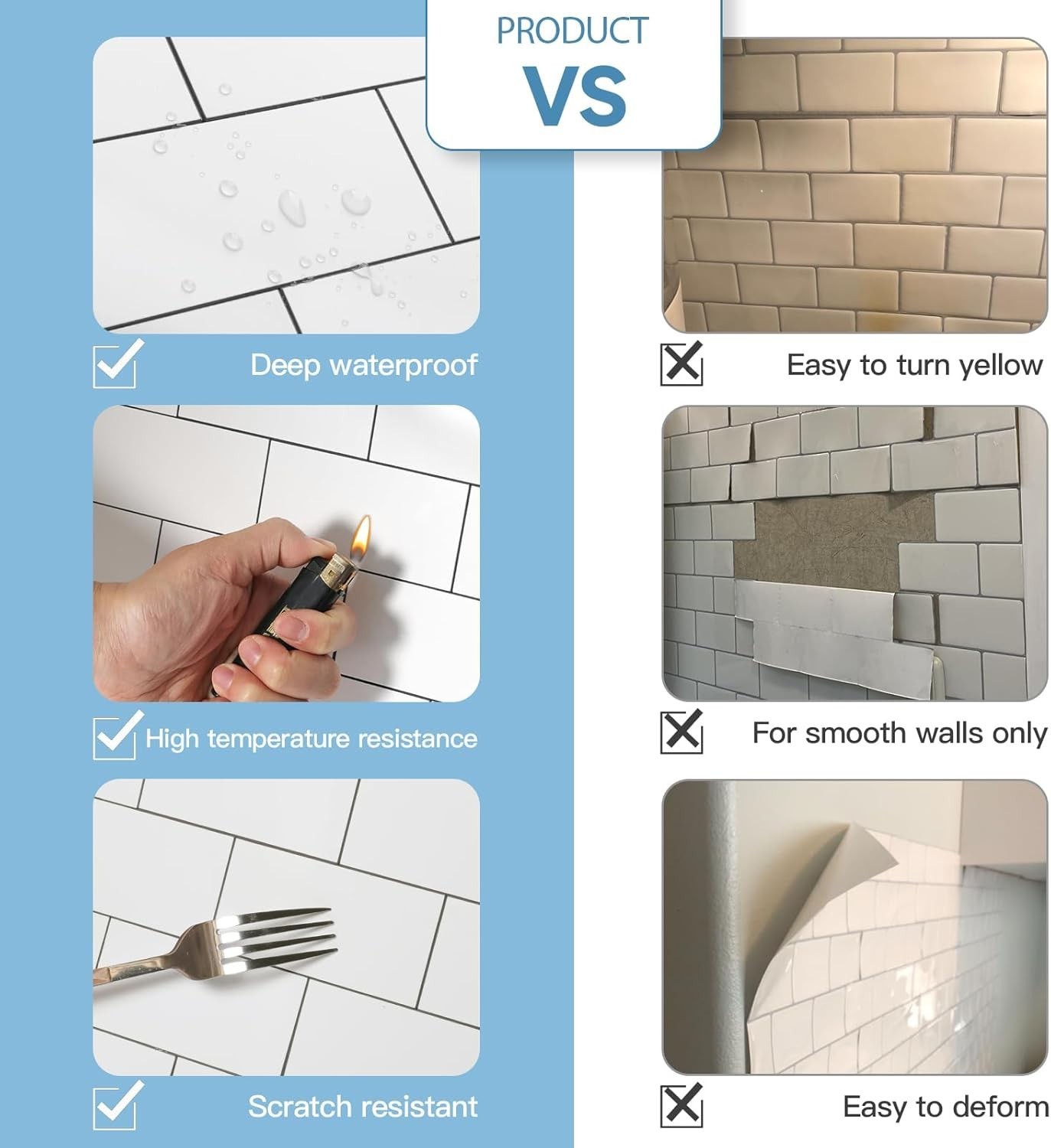Elegant Peel and Stick Backsplash Tile 11.34″x11.57″ – 10 Pack in Glossy White