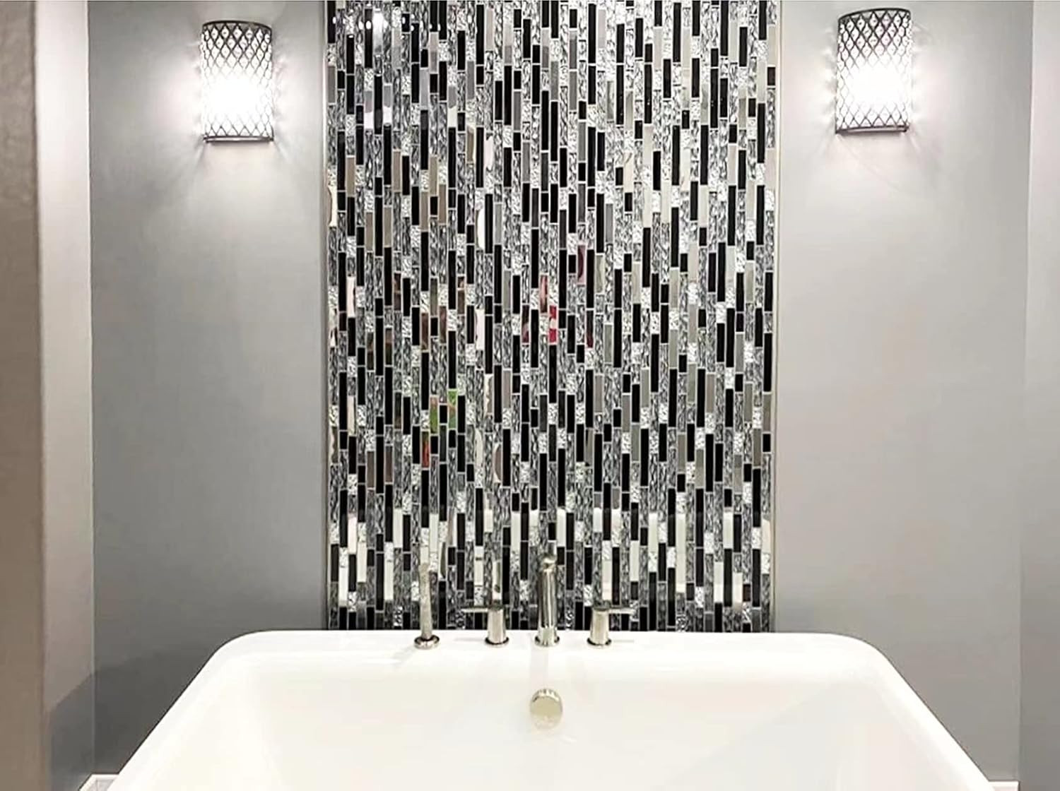 Elegant Black Crystal Glass Mosaic Tile for Kitchen & Bath Backsplash 5 sqft
