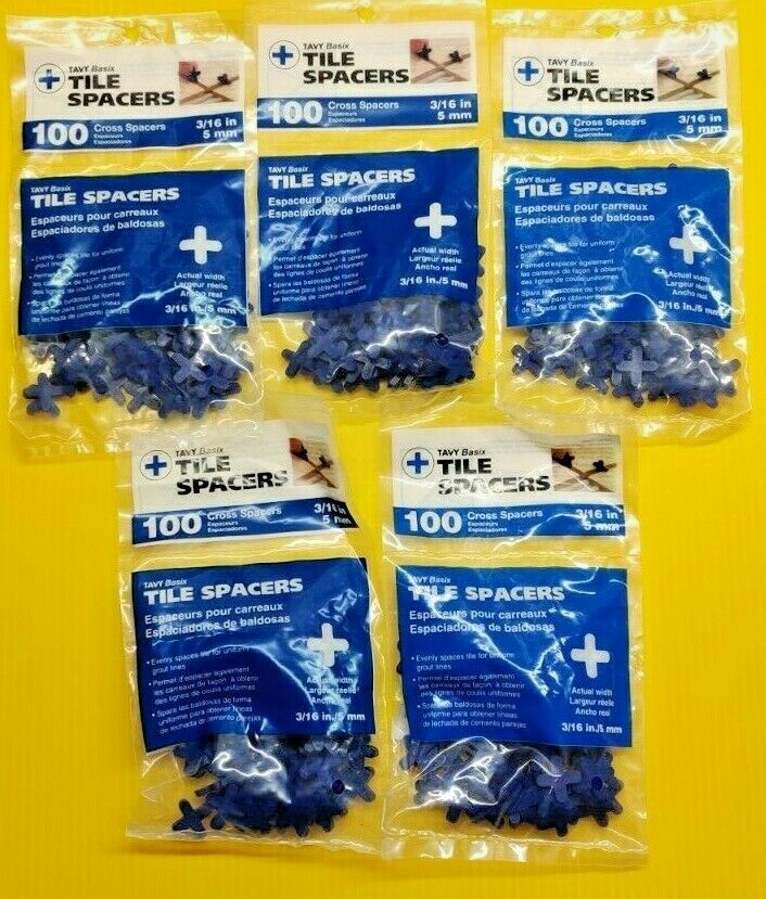 (5 Bags)Tavy Basix Cross Tile Grout Spacers 3/16in 5mm 500pc Pack New(5x 100pcs)