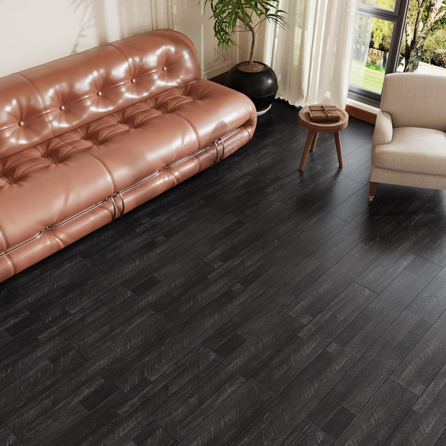 24-Pack Waterproof Dark Grey Vinyl Peel and Stick Floor Tiles – 6″x36