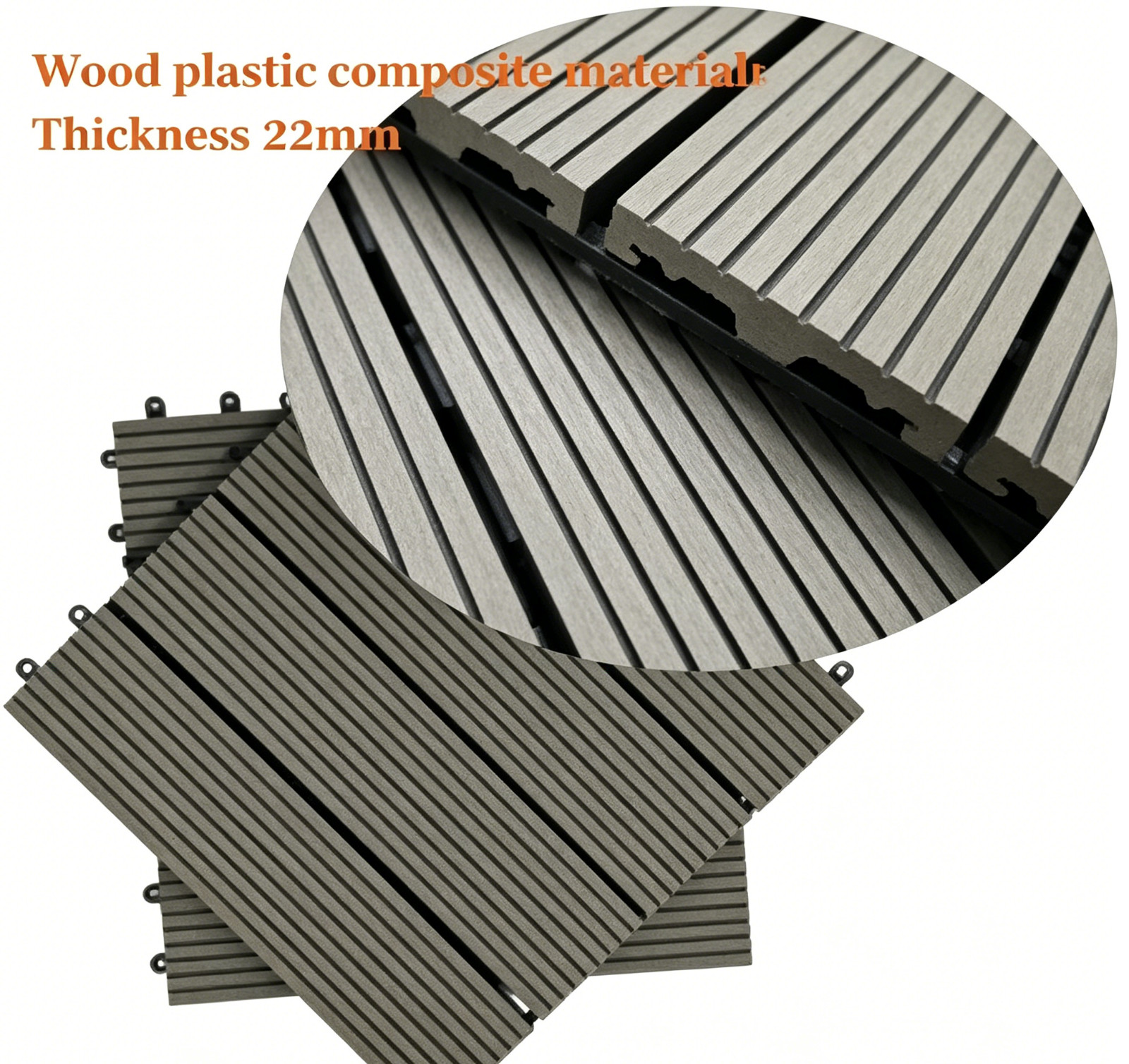 11Pcs Snap Together Floor Tiles Heat & Corrosion Resistant 300*300*22mm Outdoor