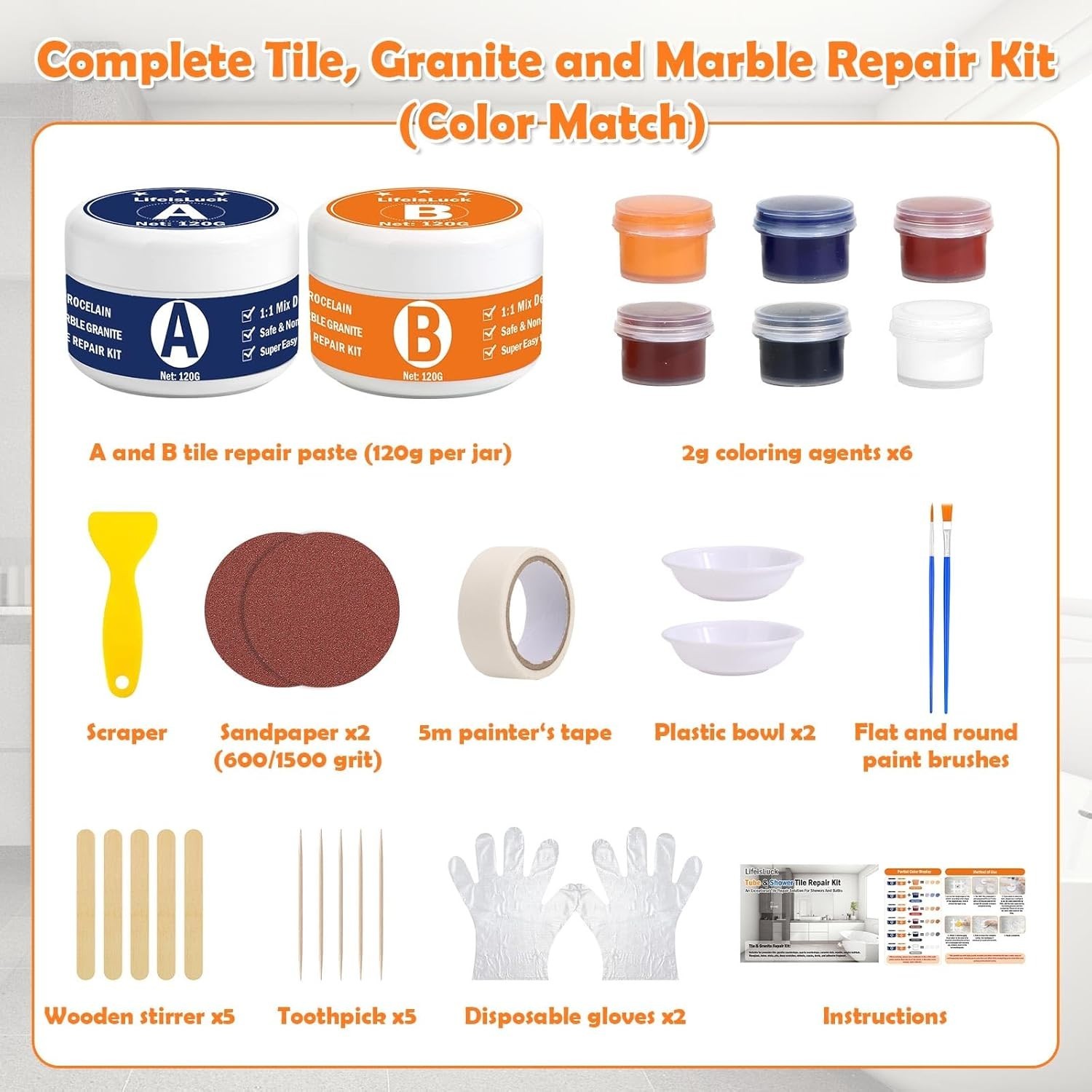 Tile Repair Kit & Granite Quartz Countertop Chip Repair Kit Color Match Marble