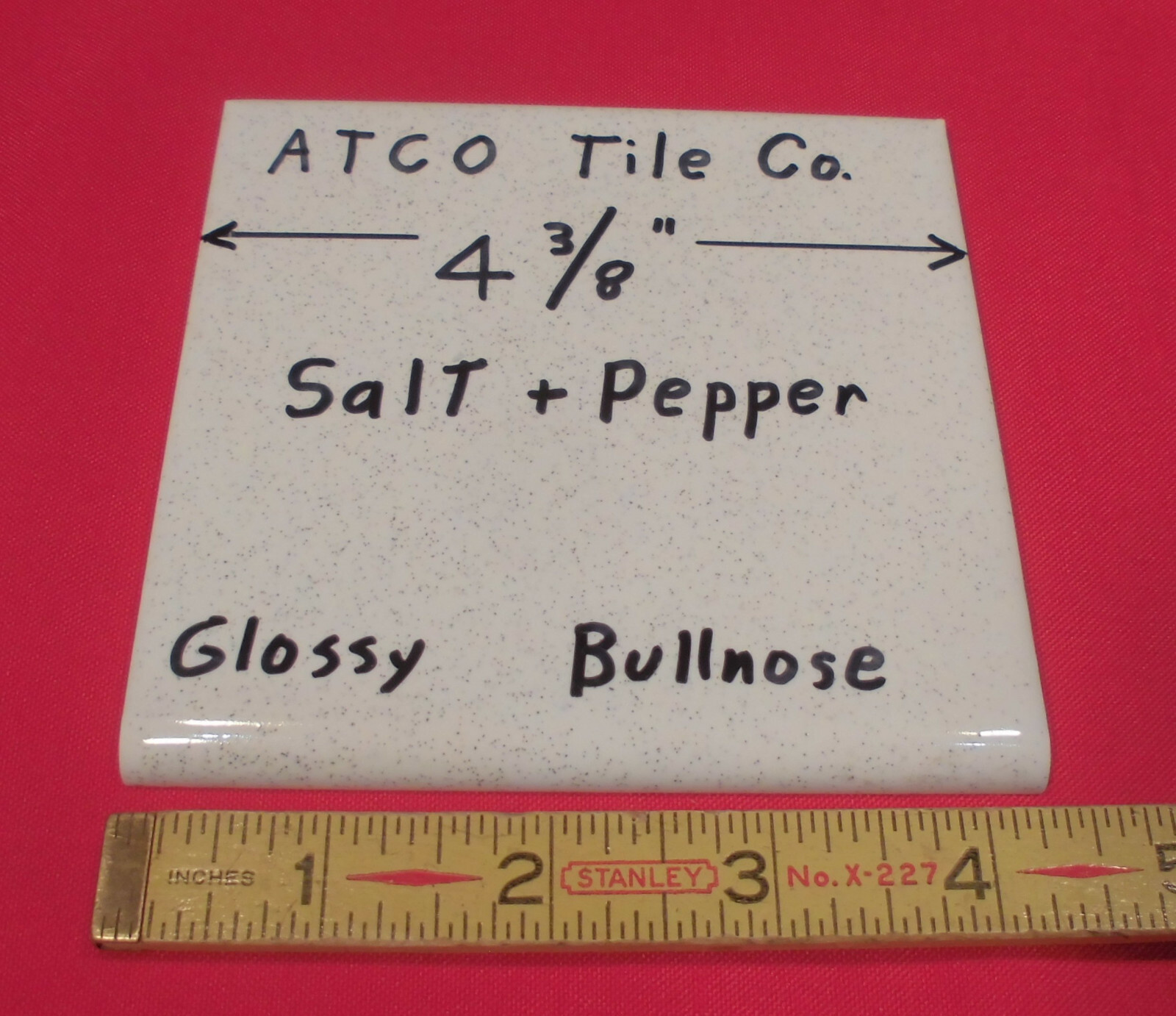 1 pc. Vintage 4-3/8″ *Salt & Pepper* Glossy Ceramic Bullnose Tile by ATCO NOS