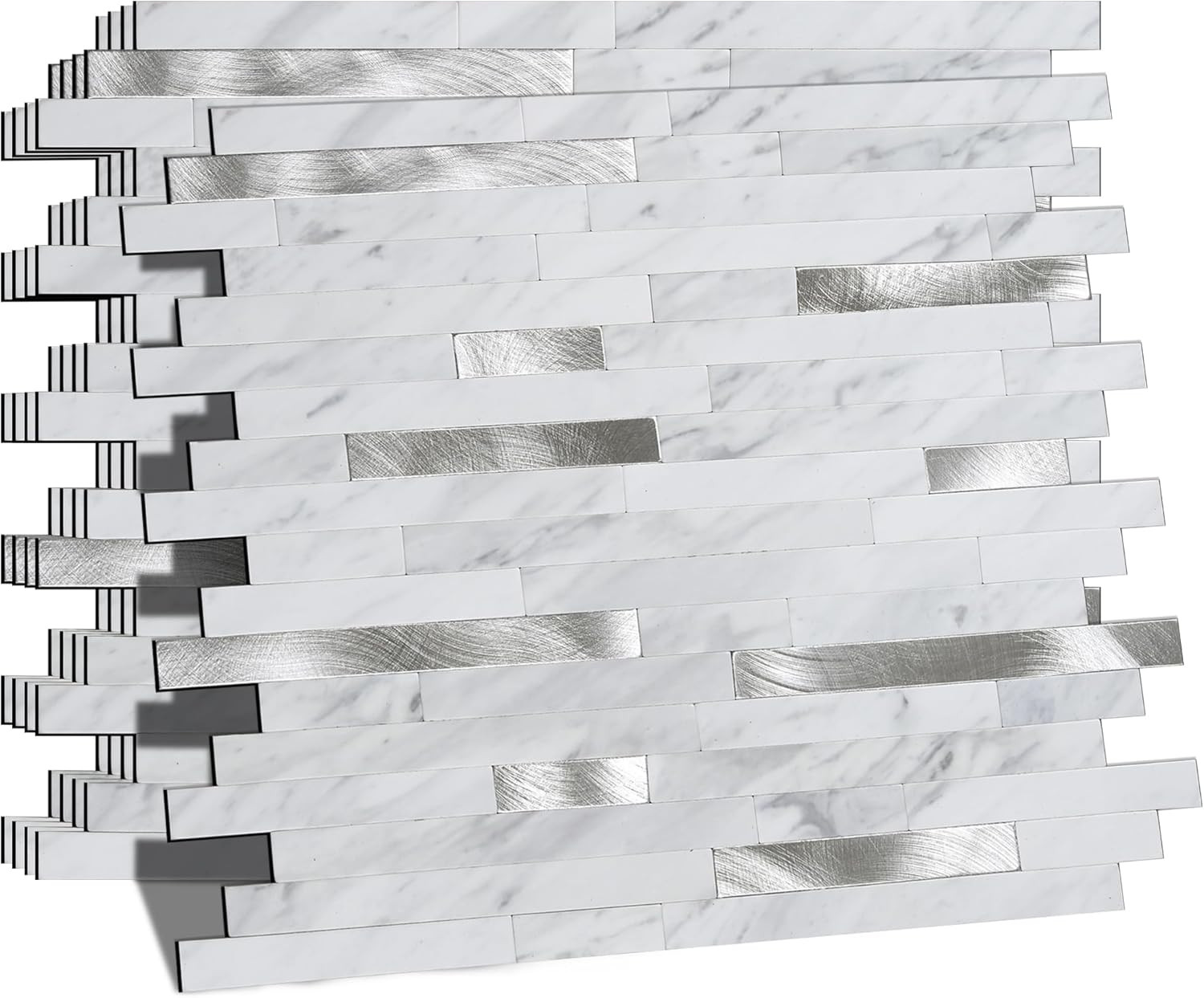 Self-Adhesive Metal Marble Subway Tiles for Kitchen Backsplash – 10 Pack