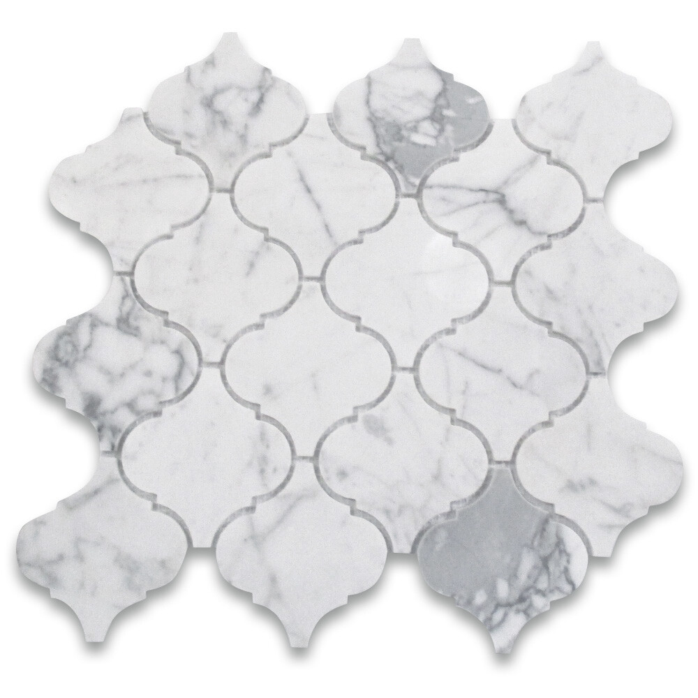 L893XP Statuary White Marble Arabesque Baroque Lantern Mosaic Tile Polished