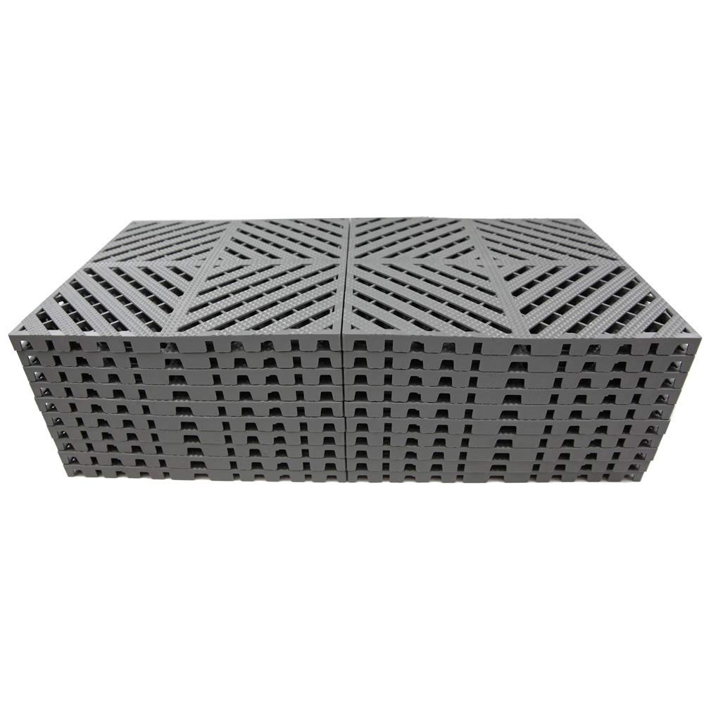 Modular Interlocking Deck Tile 13″x13″x3/4″ Heavy Duty for Garage Flooring, C…