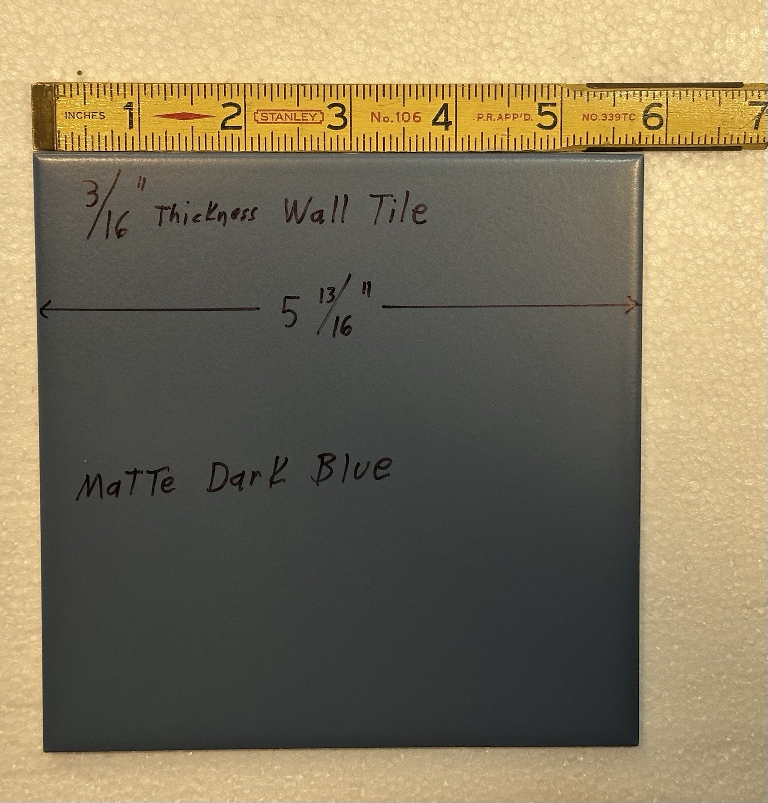 1 pc. 3/16″ Thickness Matte Dark Blue: 5-13/16″ Square Ceramic Tile, New Stock