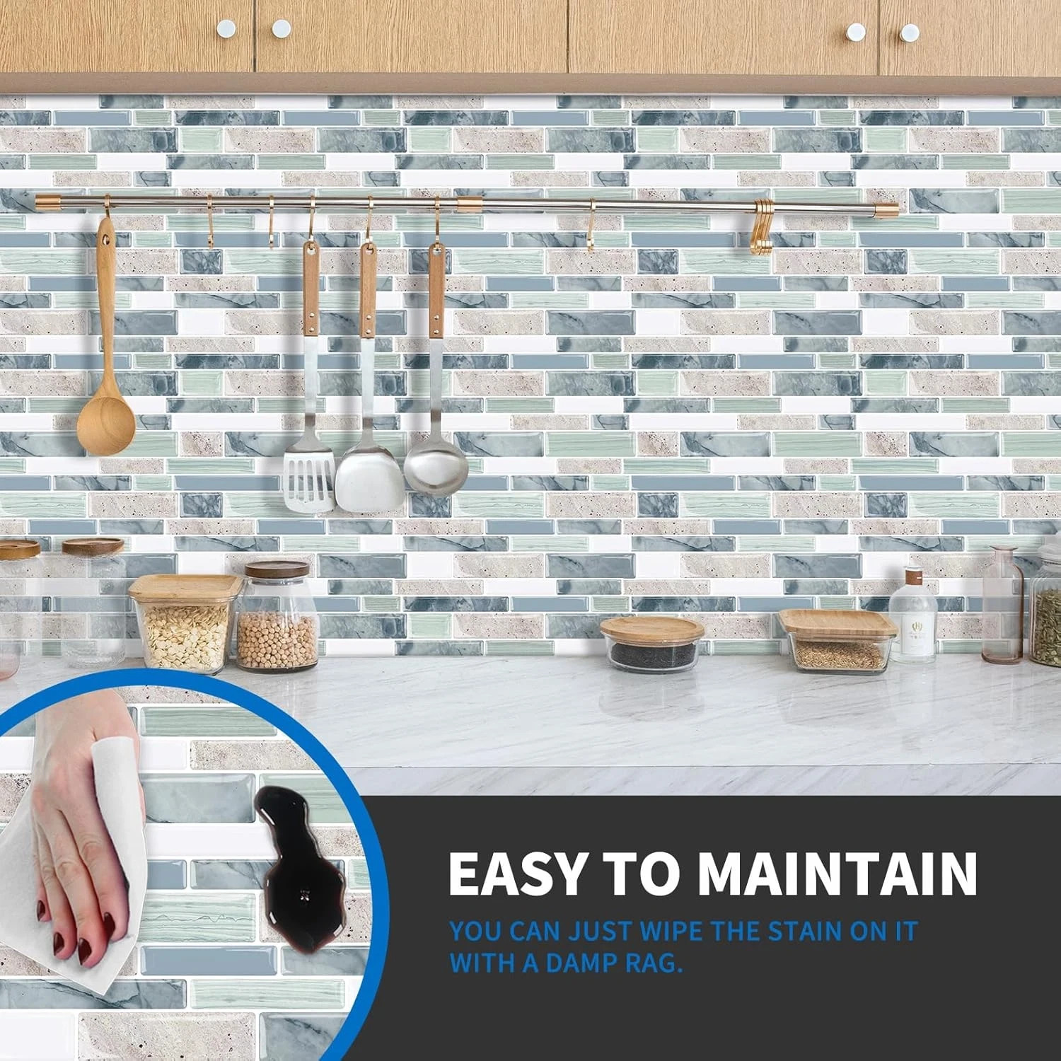 10 Sheet Peel and Stick Backsplash Tiles, 12 X 12 Inch Sage Green Self Adhesive