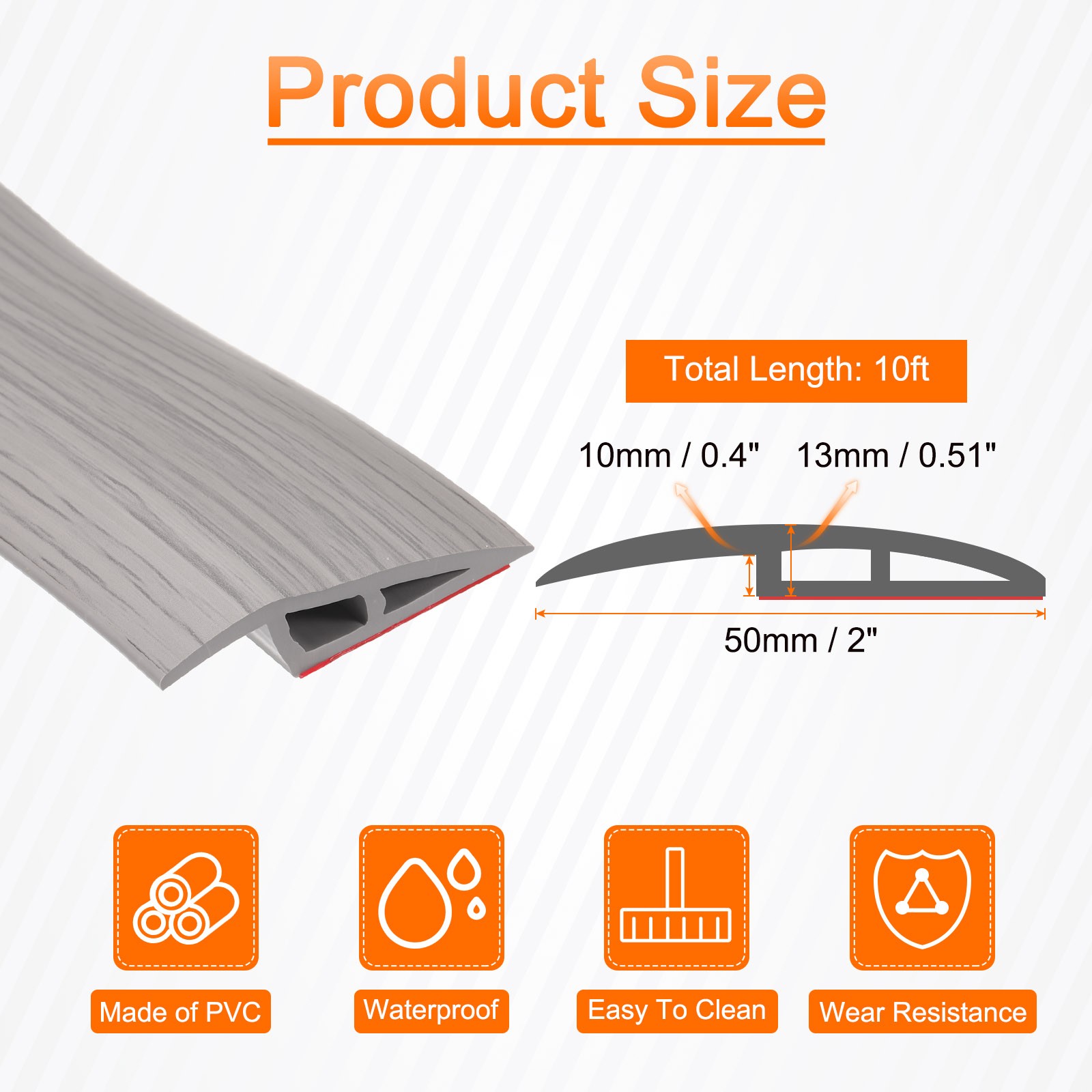 Floor Transition Strip 2″ 10ft for 10mm Edging Transition Grey Wood Grain