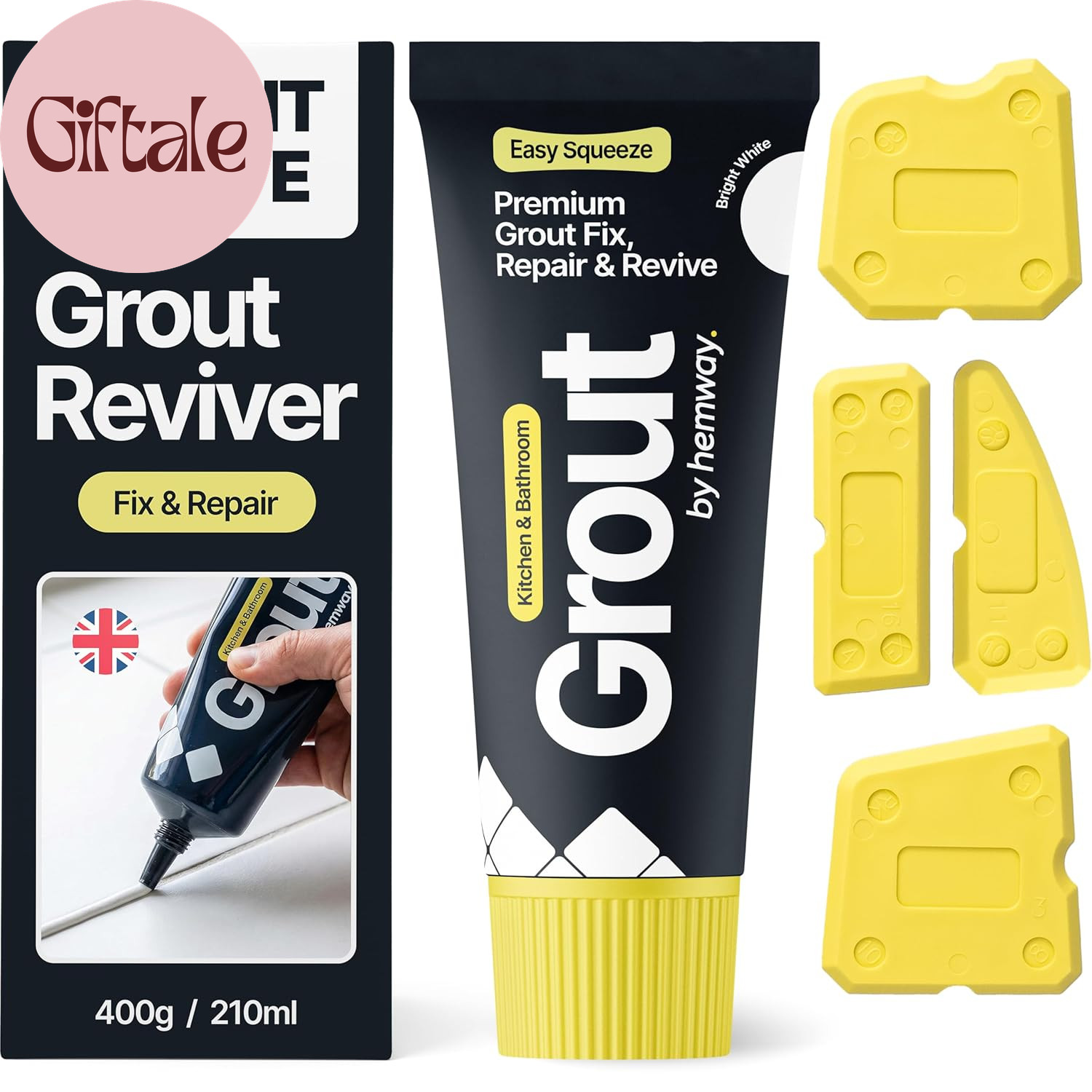 Bright White Grout Reviver Kit | Ready Mixed Grout Repair 400G / 210Ml with 4 Pi