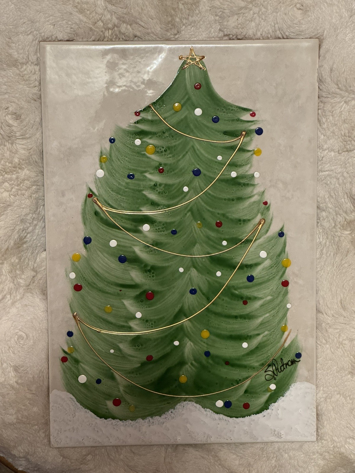 Hand Painted Christmas Tree Eliane Tile – Signed S PUTNAM – Made In Brazil