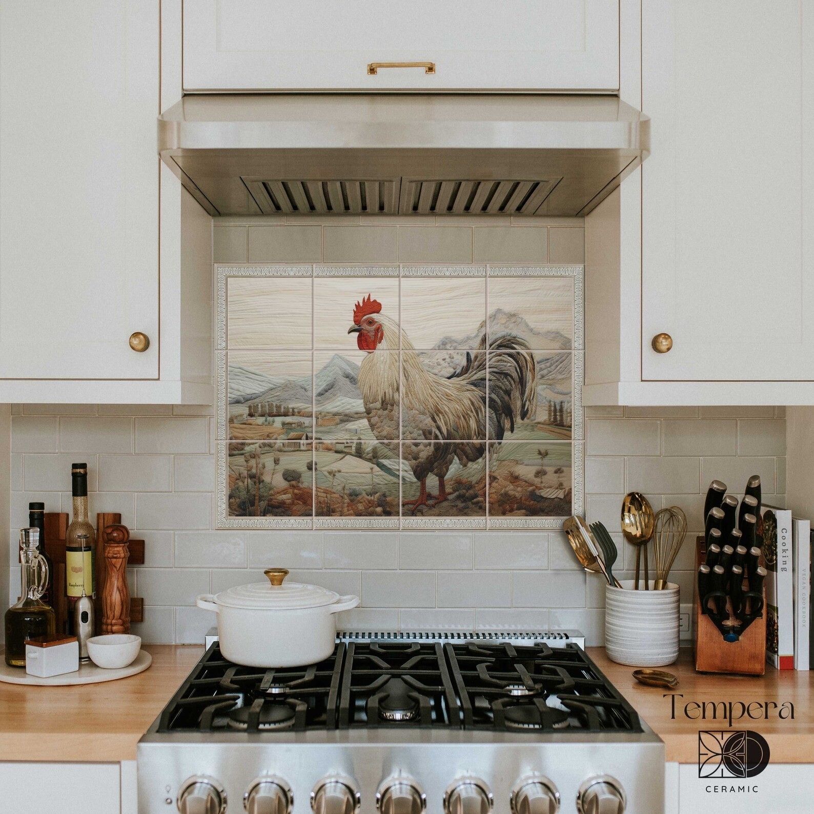 Farm rooster tiles backsplash, farmhouse tiles, rustic tile decor with rooster