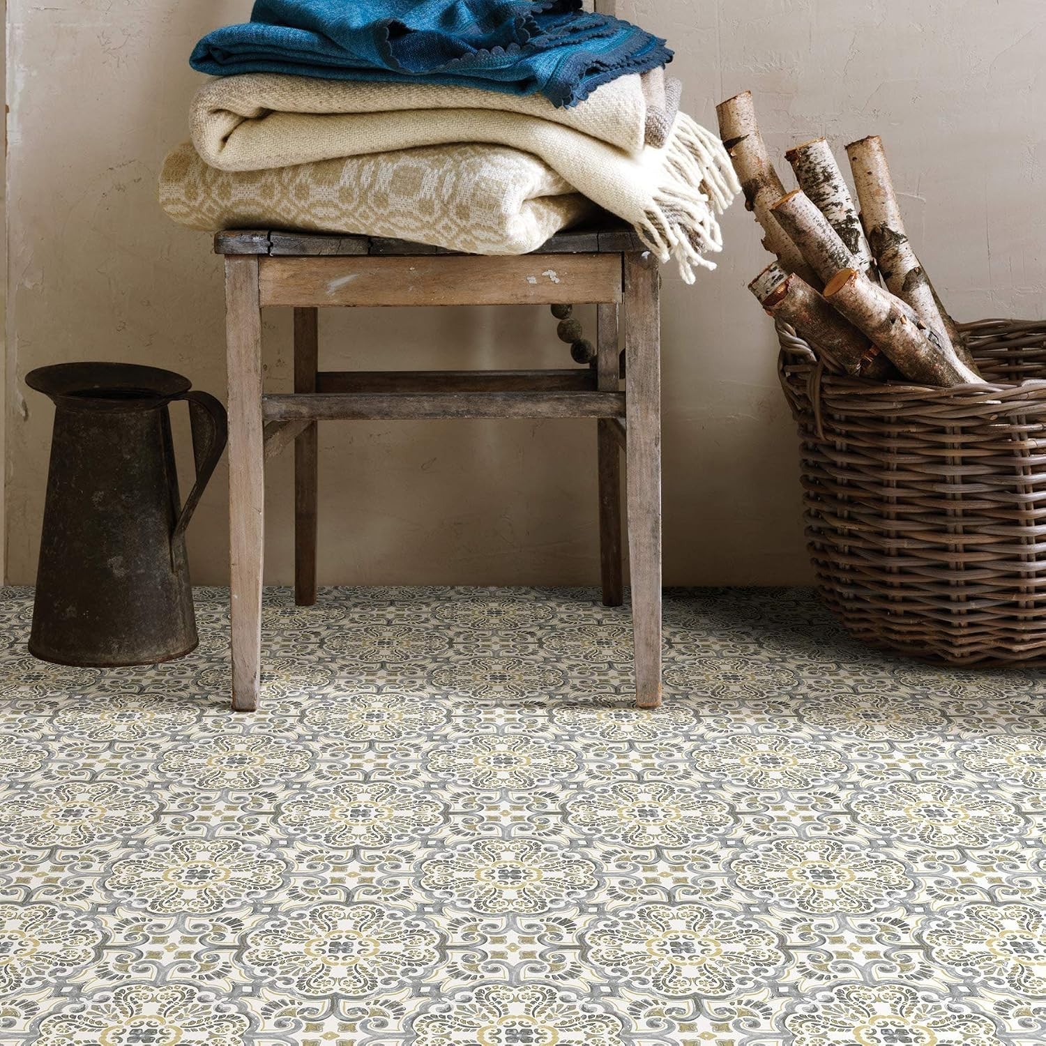 Stylish Grey and Yellow Peel & Stick Tiles, Easy Installation, 10 Sq Ft Coverage