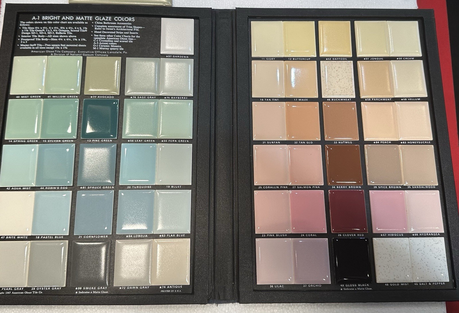1 pc. Avocado Green: 4-1/4″ Matte Ceramic Tile #77 by American Olean Co. New