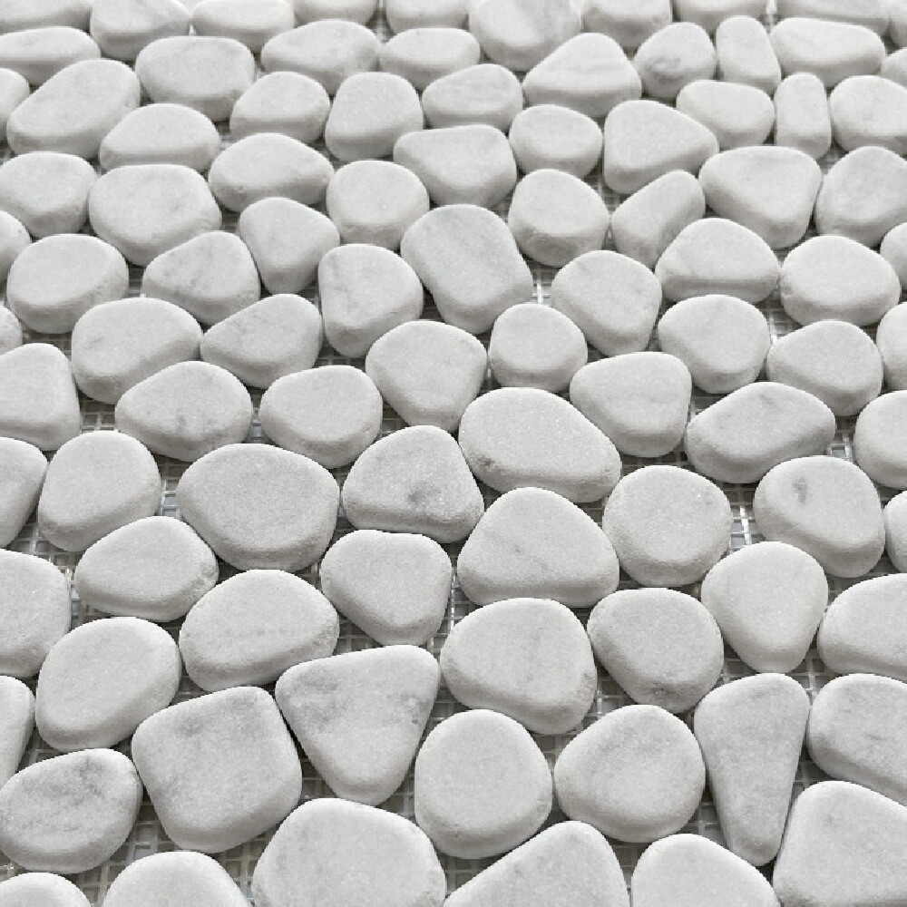 C98T Pebble Stone Mosaic Tile Carrara White Marble River Rocks Tumbled