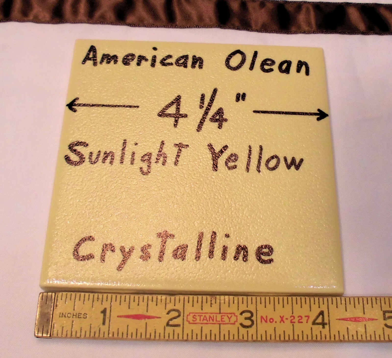 1 pc. *Yellow* Ceramic Tile Crystalline Glazed by American Olean 4-1/4″ NOS