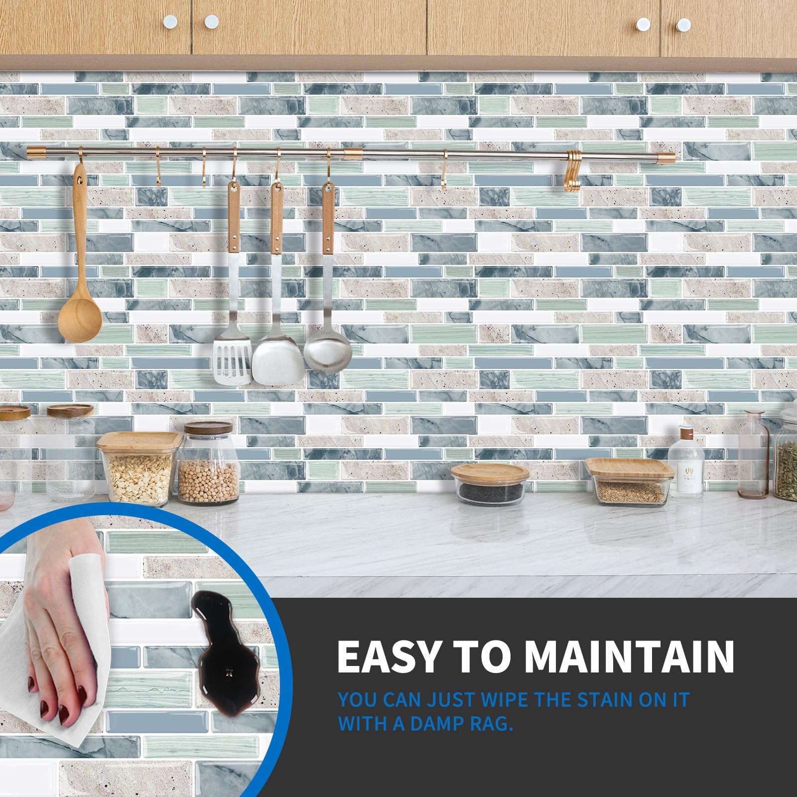 MOONFUN 10 Sheet Peel and Stick Backsplash Tiles, 12 X 12 Inch Sage Green Sel…