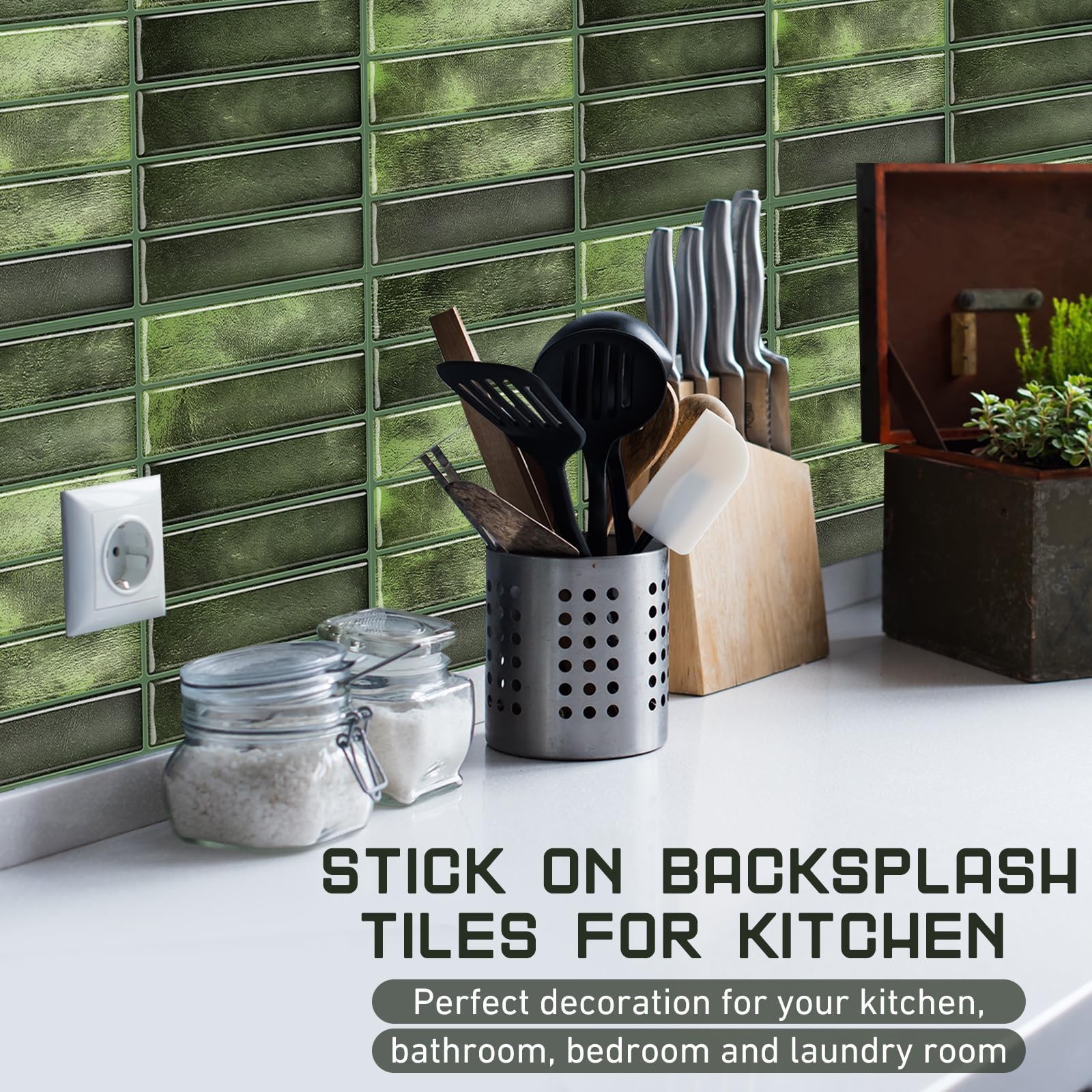 Drydiet 10 Sheets Tile Peel and Stick Backsplash 11.43 x 9 inches, Green