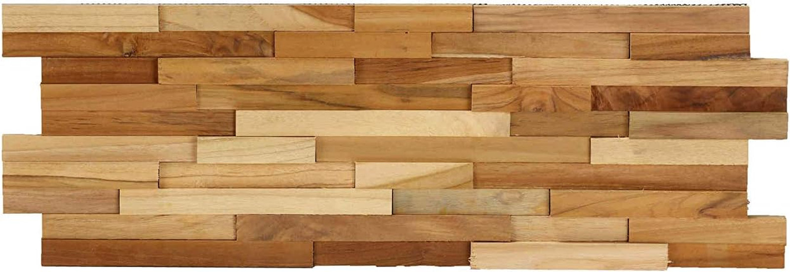Ez-Wall 3D Mosaic Tile in Solid Teak Wood, Set of 10 Natural Finish Tiles