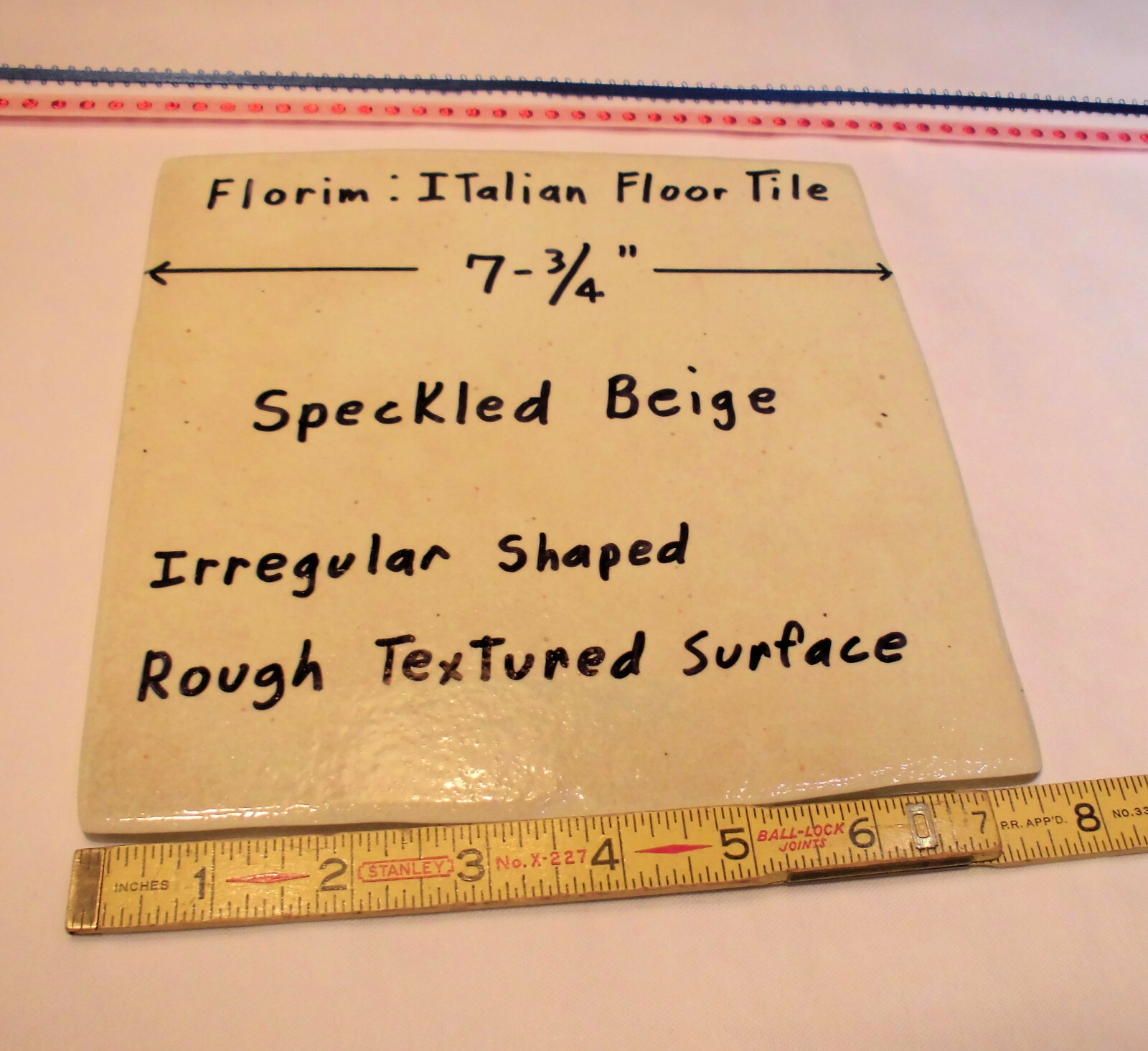 1 pc. Ceramic *Speckled Beige* Ceramic Floor Tile; Rough Textured 7-3/4″ Italian