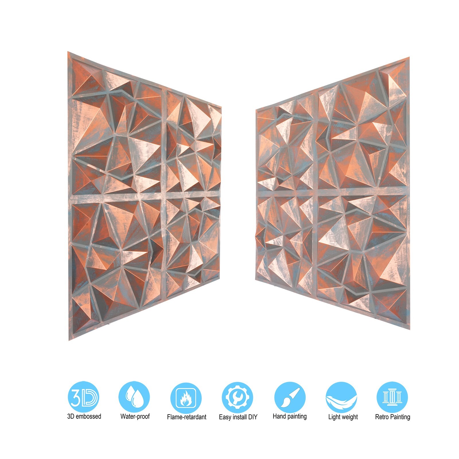 Vintage Embossed Ceiling Tile 3D Panel PLM101 Rustic copper 10pcs