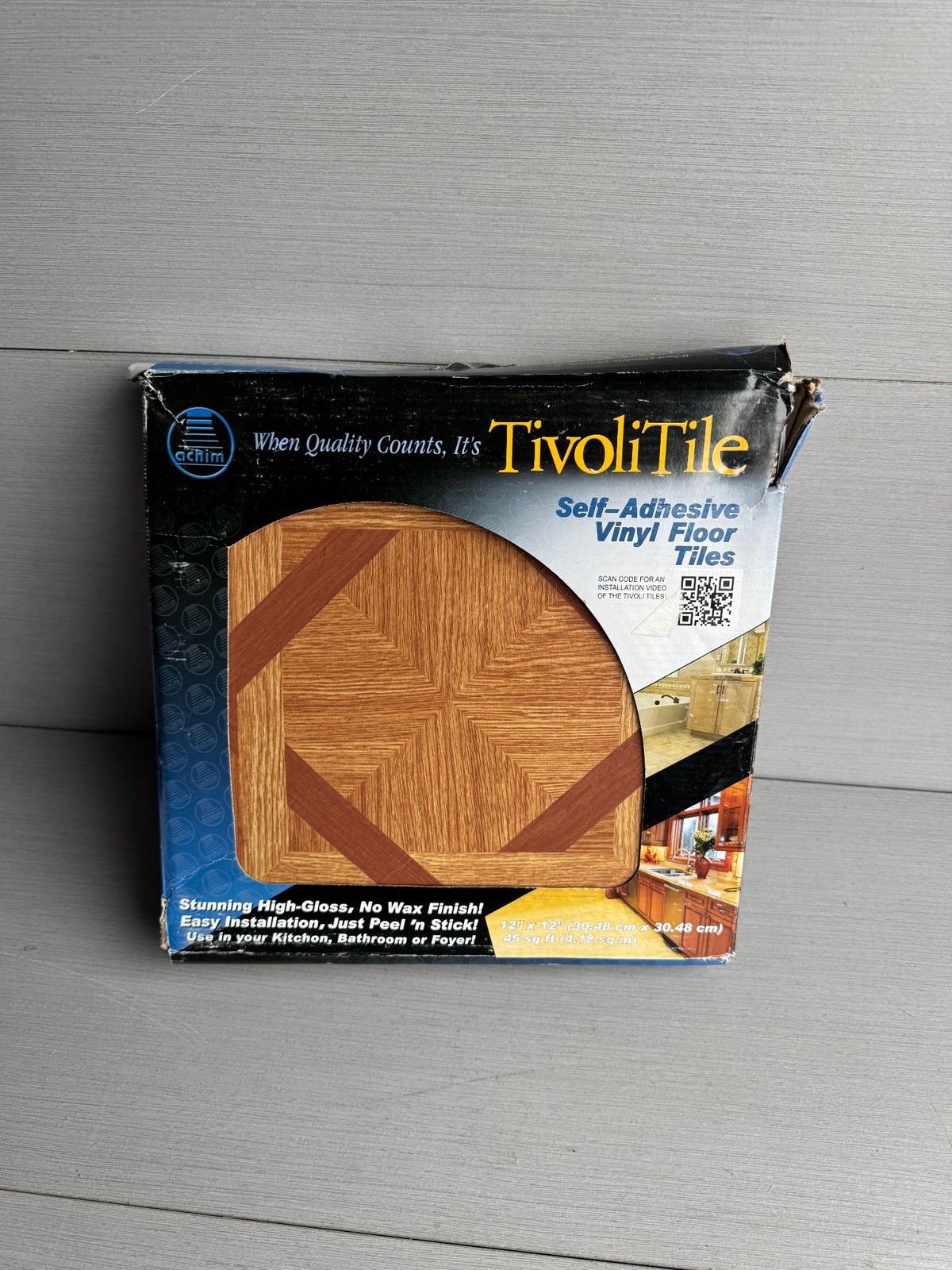 TivoliTile Self-Adhesive Vinyl Floor Tiles 12×12 Wood Grain High Gloss 45 sq ft