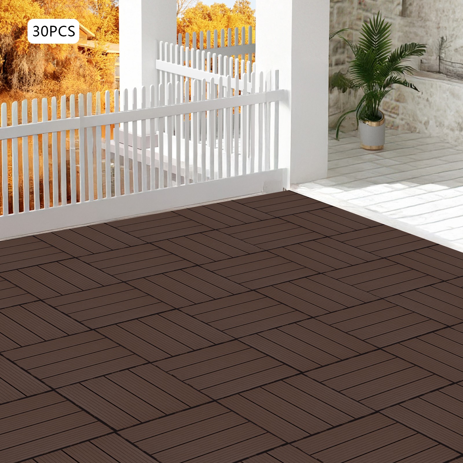 30pcs Deck Patio Tile Interlocking Plastic Flooring Pavers 11.81*11.81*0.79in