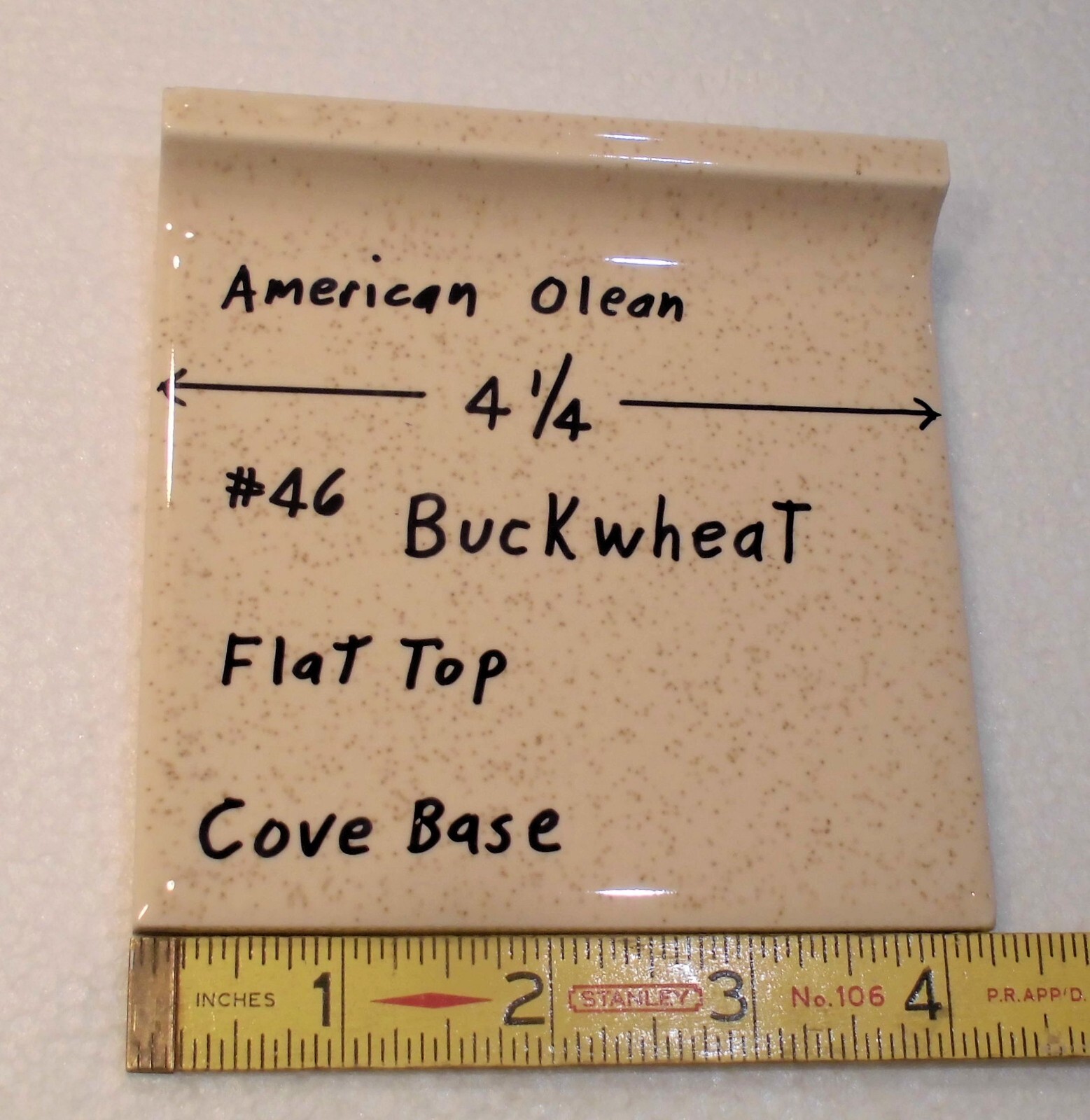 1 pc. *Buckwheat* Flat Top; base/cove Ceramic Tile; 4-1/4″ American Olean #46