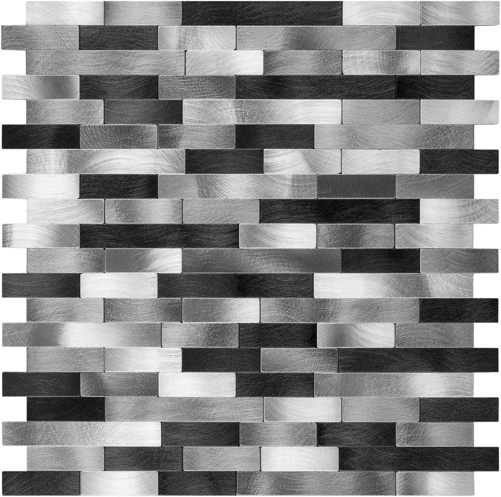 Metal Mosaic Tile Backsplash -LNG Oblong in Black/Gray/Silver 10Pc/Pack – Rustic