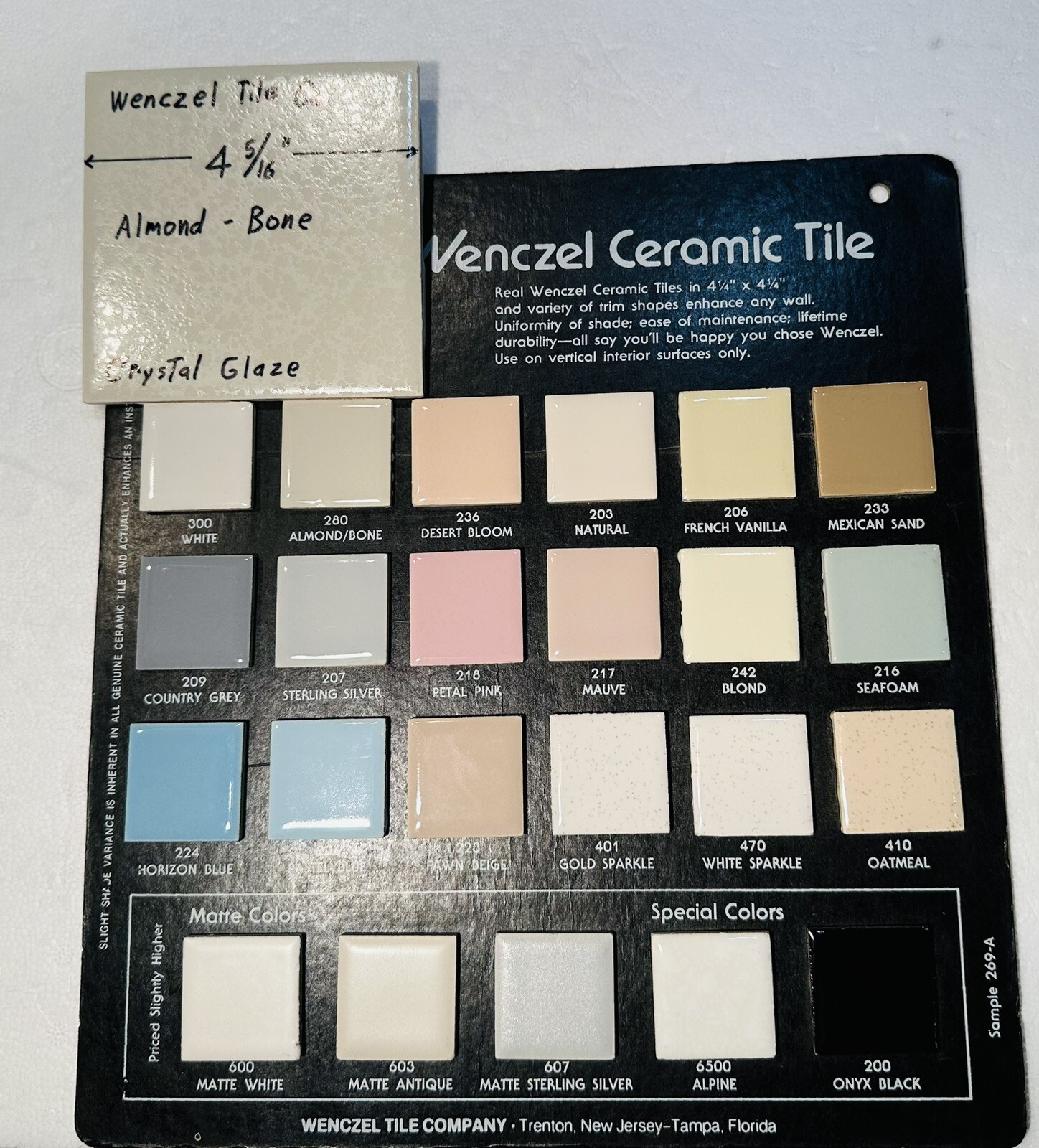 1 pc. *Almond – Bone* Crystal Glaze; Ceramic Tile by Wenczel Co. 4-5/16″ NOS