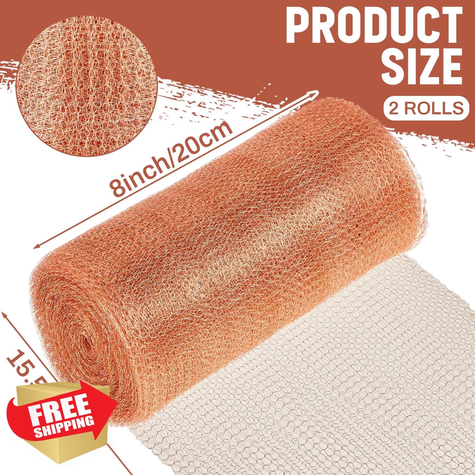Gisafai 8″x100ft Copper Mesh Rodent Control 2pk