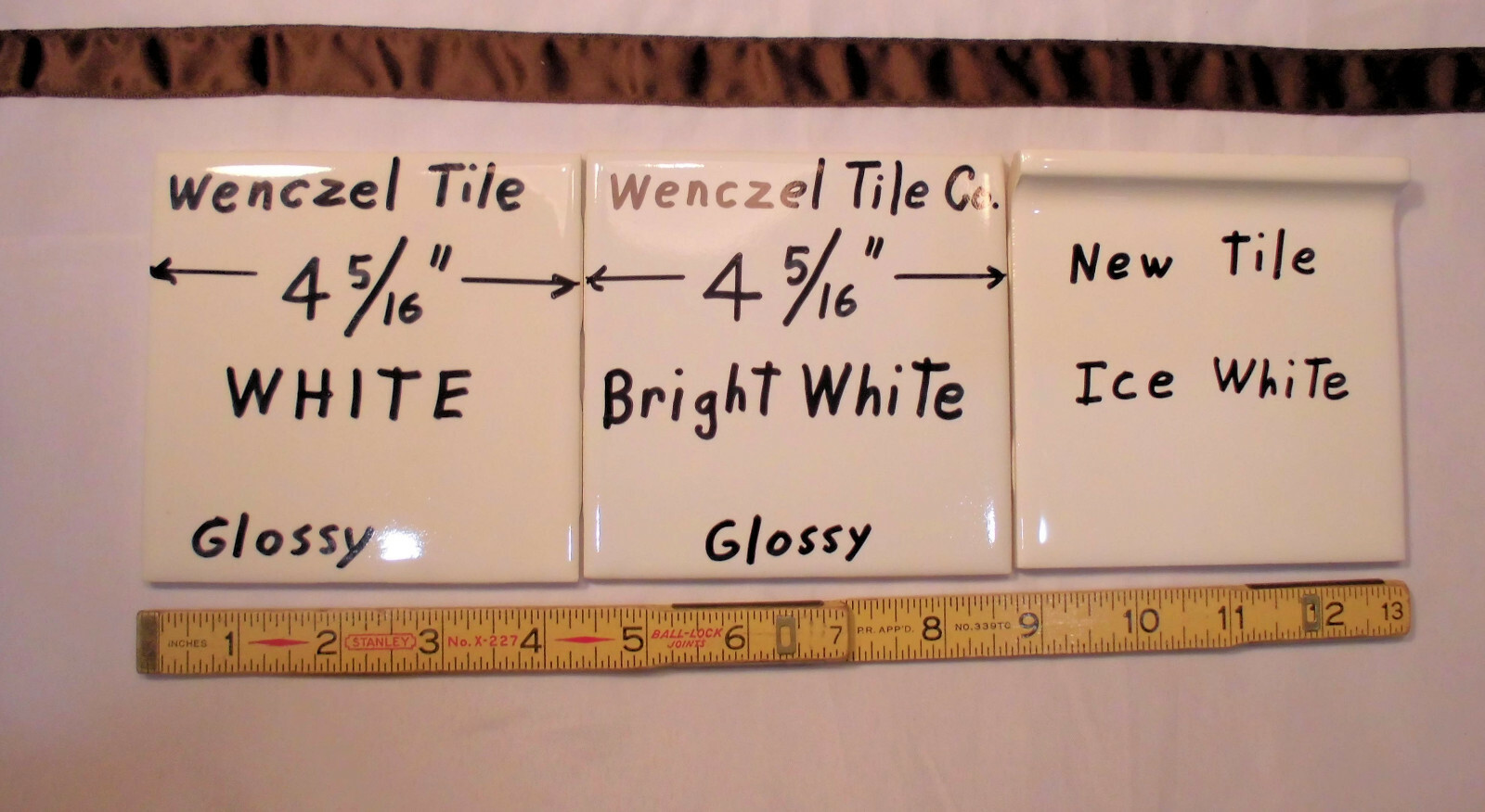 1 pc. Gloss White #300: 4-5/16″ Ceramic Tile by Wenczel Co. made 1960’s -1980’s