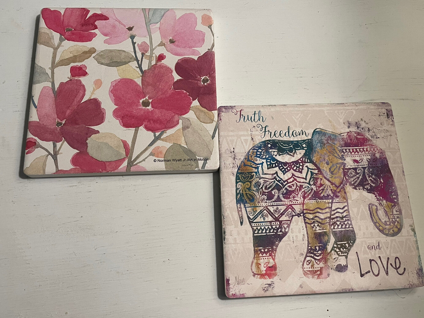 Ceramic Art Tile 4″x4″ Home Decor Coasters Elephant Flowers Home Decor