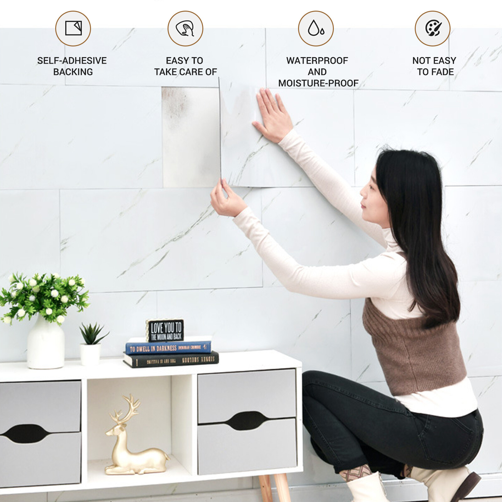 20Pcs Peel and Stick Marble Floor Wall Panels 23.6″x11.8″ PVC Tiles Sticker US