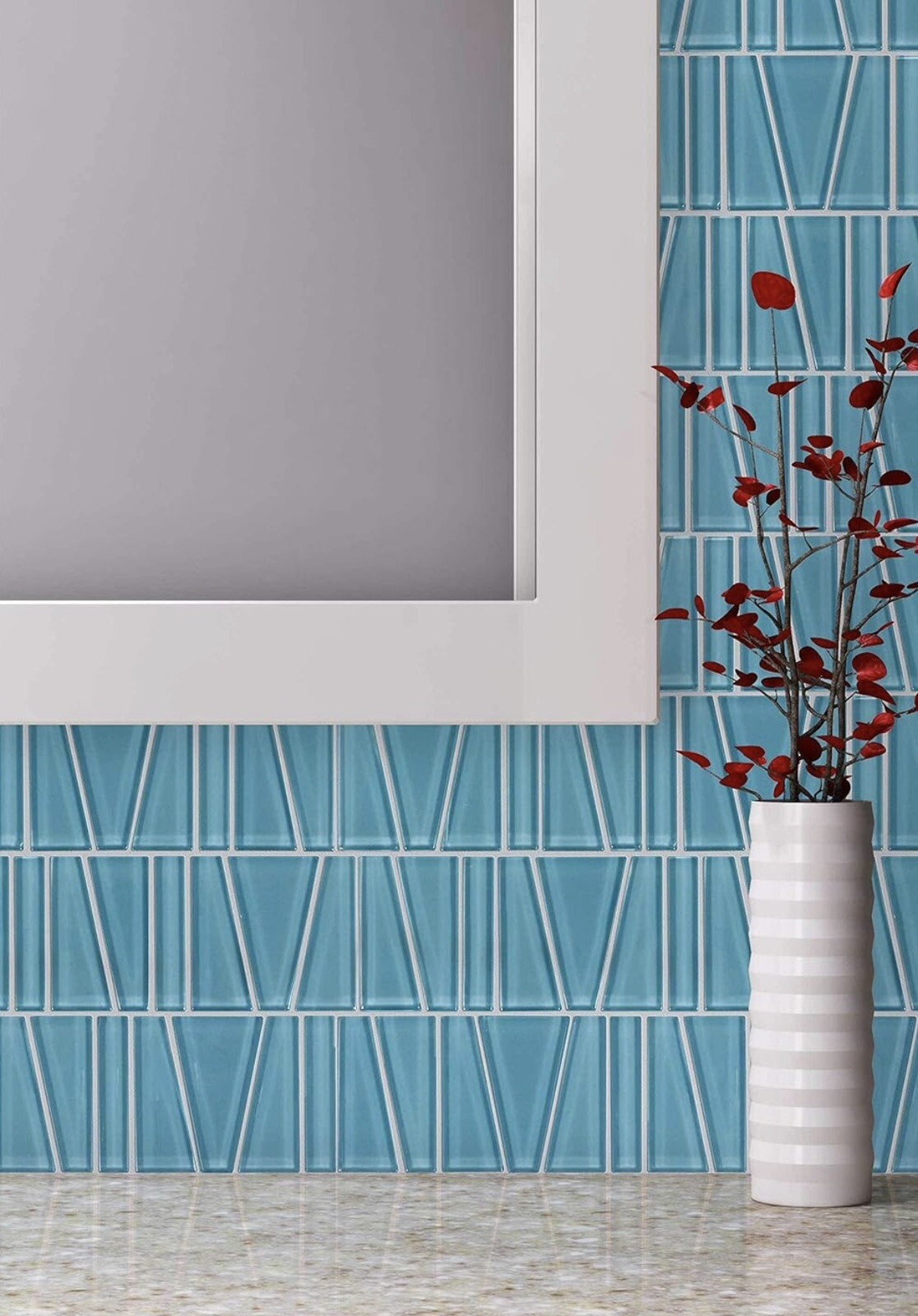Modern Trapezoid Turquoise Glossy Glass Mosaic Tile MTO0162