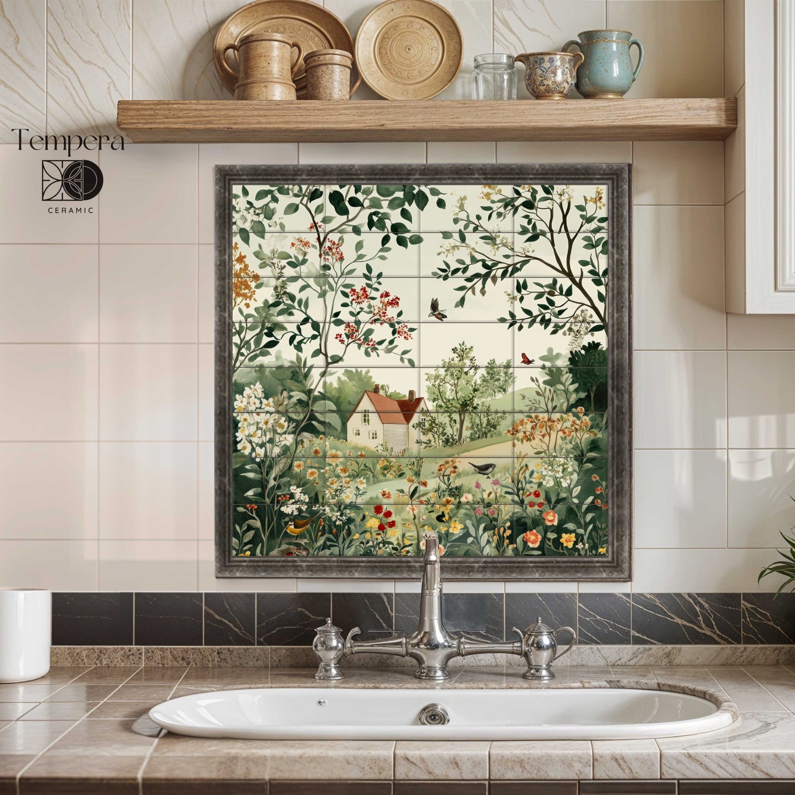Country House Tiles, Farmhouse in the garden tiles backsplash, kitchen tiles