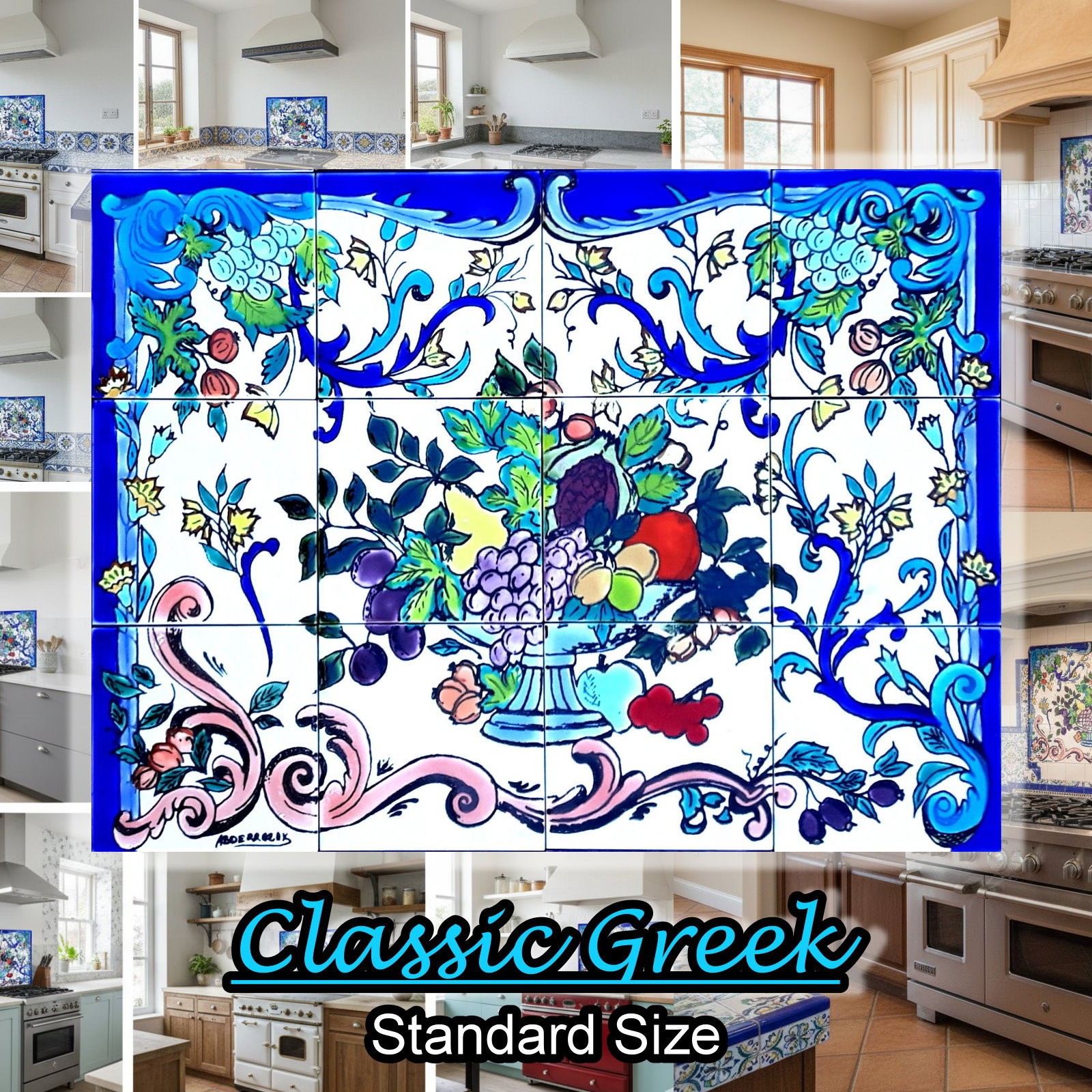 24inx18in Greek Design Ceramic Tiles Wall Art Mosaic Mural Kitchen Splashback