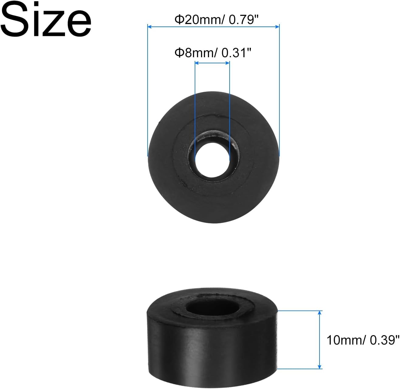 uxcell 16pcs Rubber Spacers 20mm OD x x 8mm ID x 10mm Height, Balck