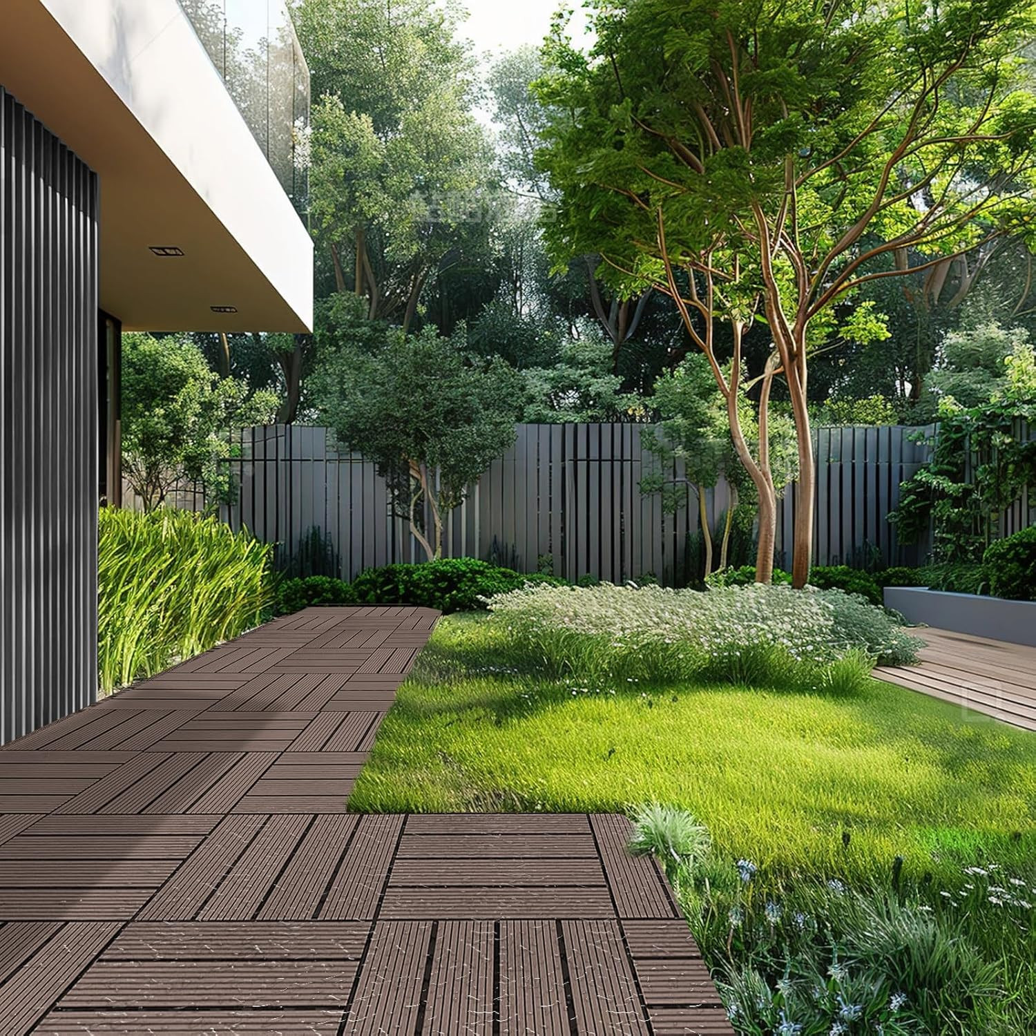 Waterproof Interlocking Deck Tiles, 27 Pack, 12″x12″, Dark Grey Outdoor Flooring