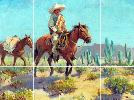 caballero cowboy country western wieghorst olaf ceramic tile mural backsplash