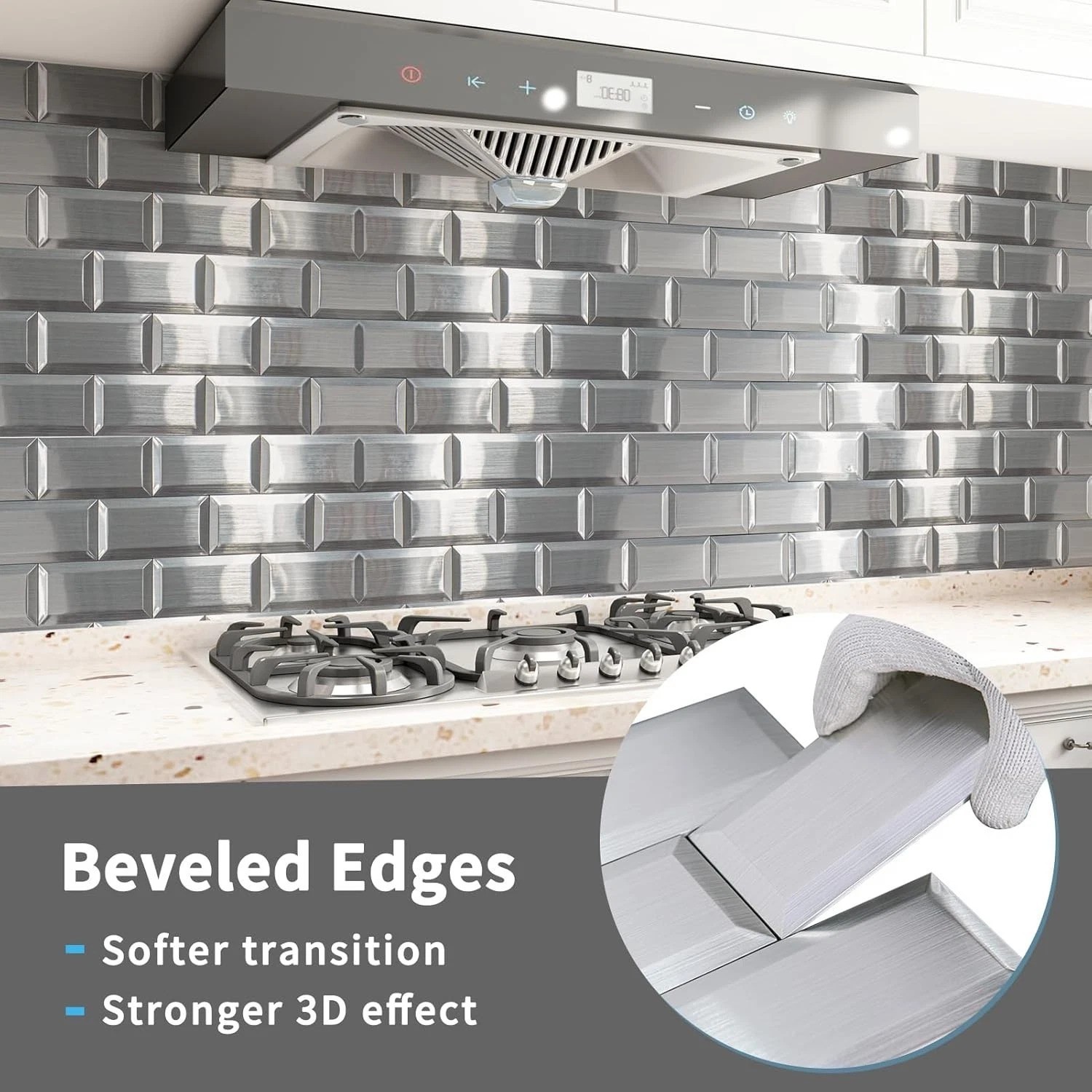 Modern Stainless Stick-On Subway Tiles, 100-Pcs, 3D Texture//