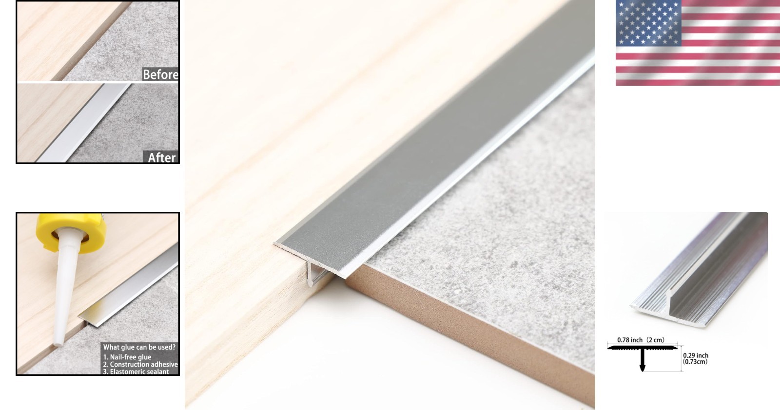 Durable Aluminum T Molding Set – 3 Pcs 2.9ft x 0.8in Flooring Transition Strips